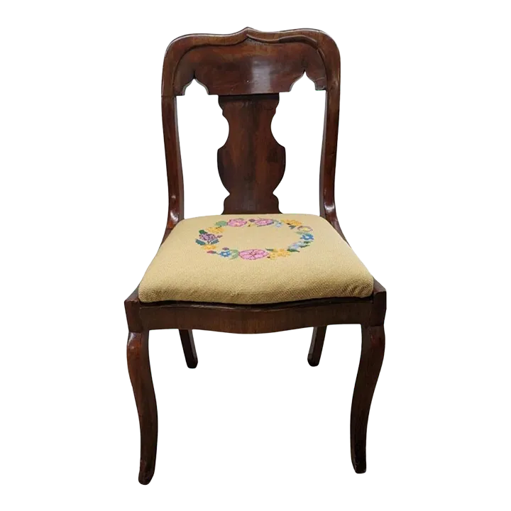 American Empire Mahogany and Needlepoint Upholstered Chair, Circa 1890s