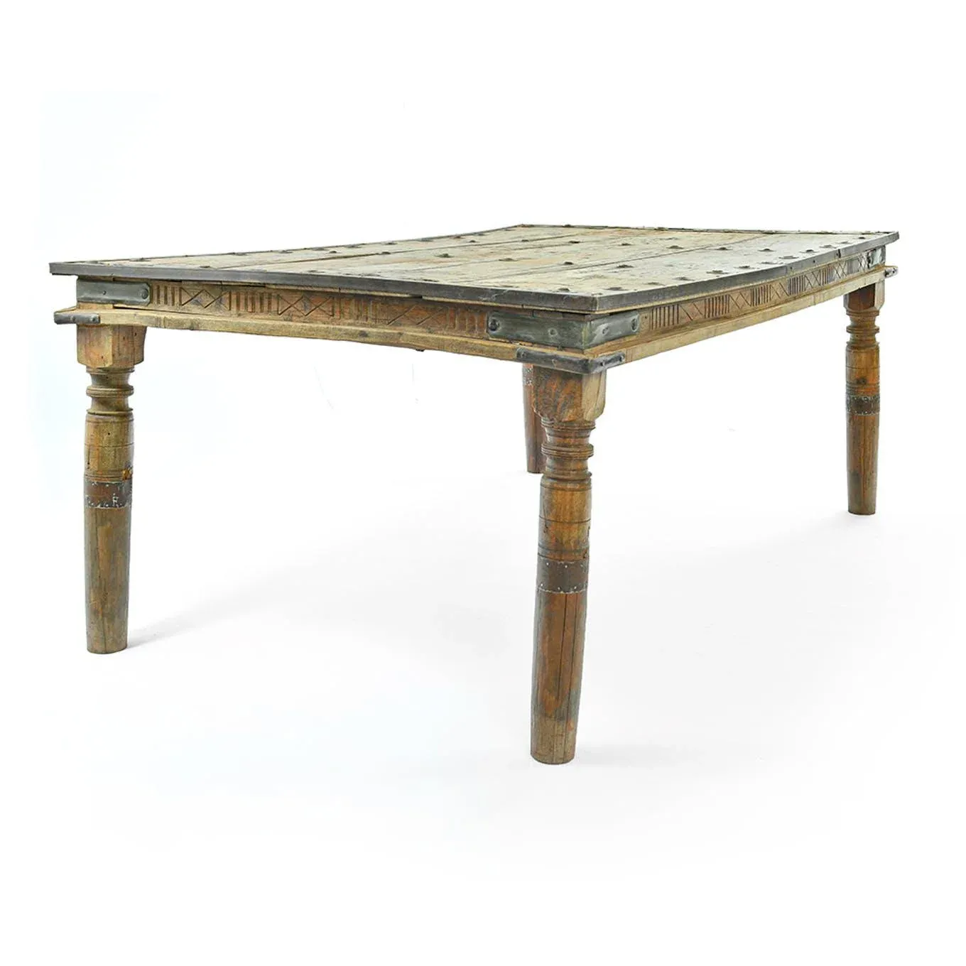 Carved and Studded Wooden Dining Table, 1940s