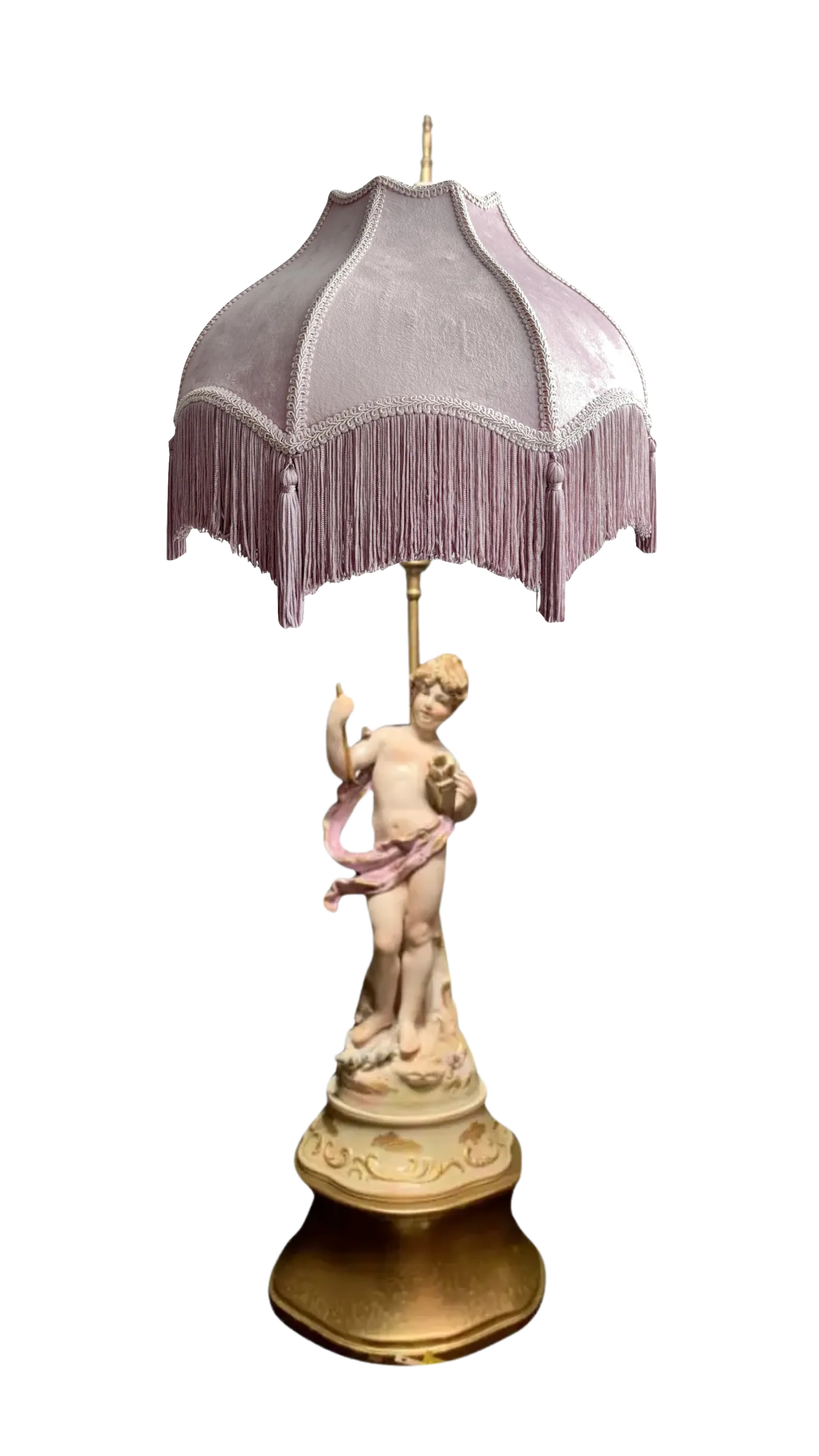 Mid-Century Porcelain Cupid Figural Table Lamp, Lenwile China