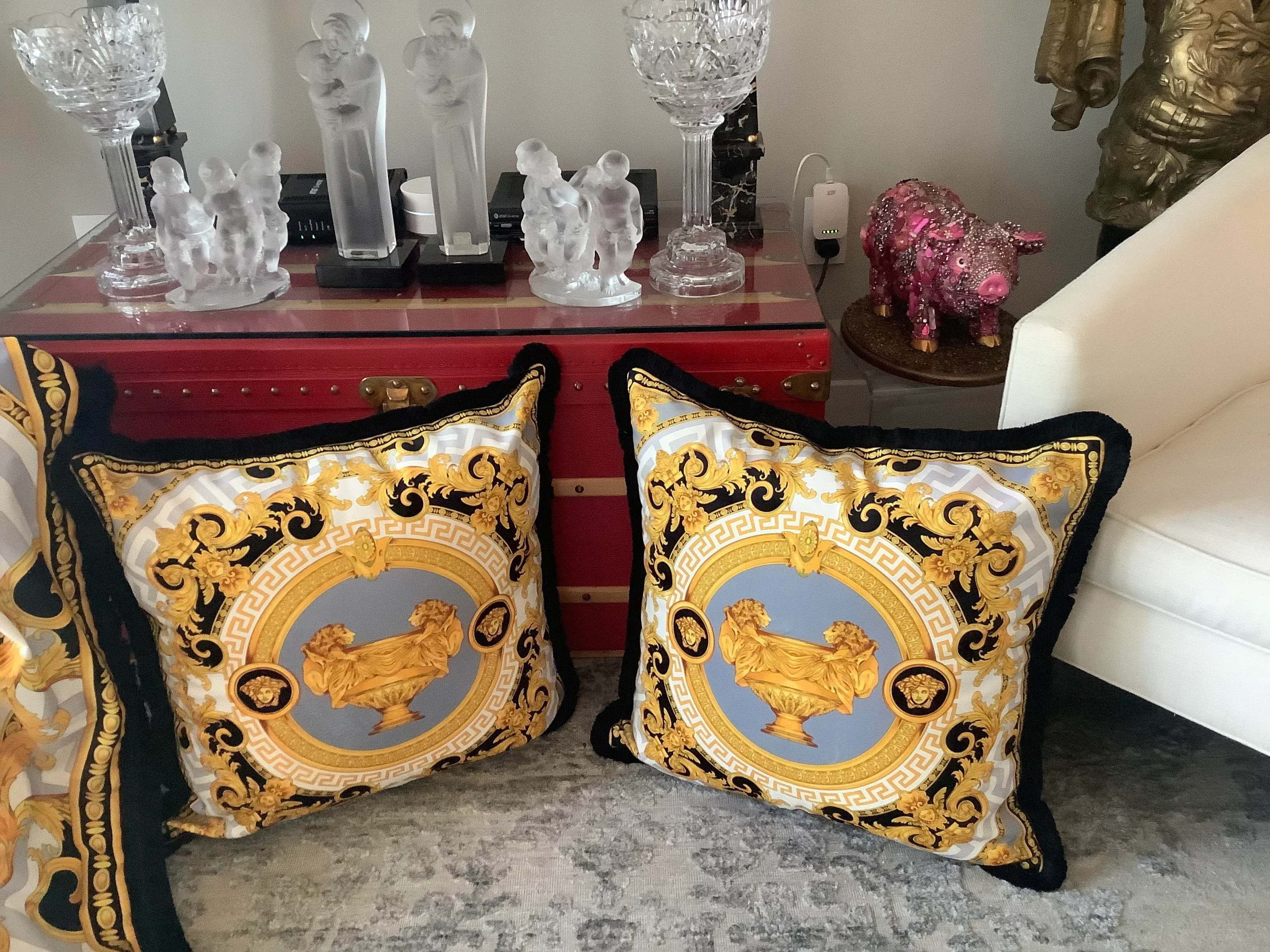 Versace Style XL Custom Made Lion Urn Velvet Pillows- a Pair