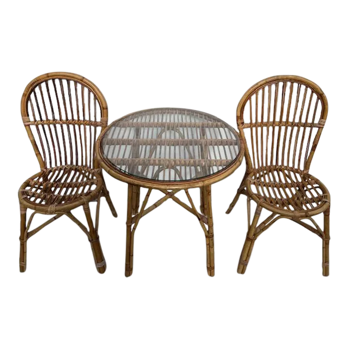 Vintage Italian Rattan and Bamboo Bistro Table Chairs Chairish