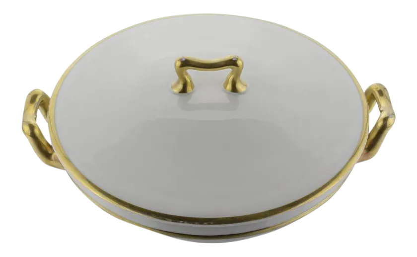 Porcelain Covered Serving Dish With Gilt Handles Chairish