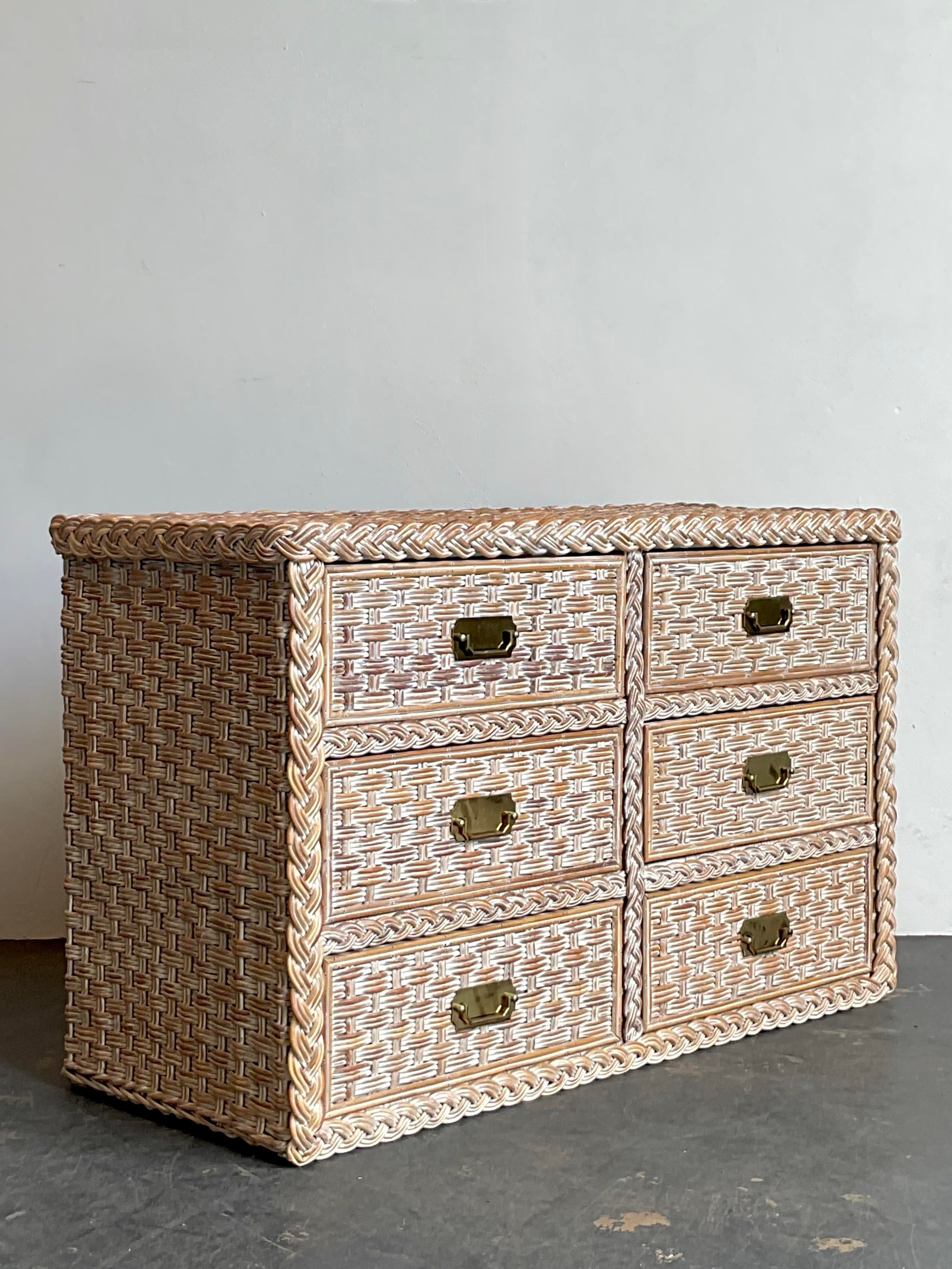 vintage rattan dresser Palm Beach Regency Perfect for bedrooms Frances Woven Rattan 6 Drawer