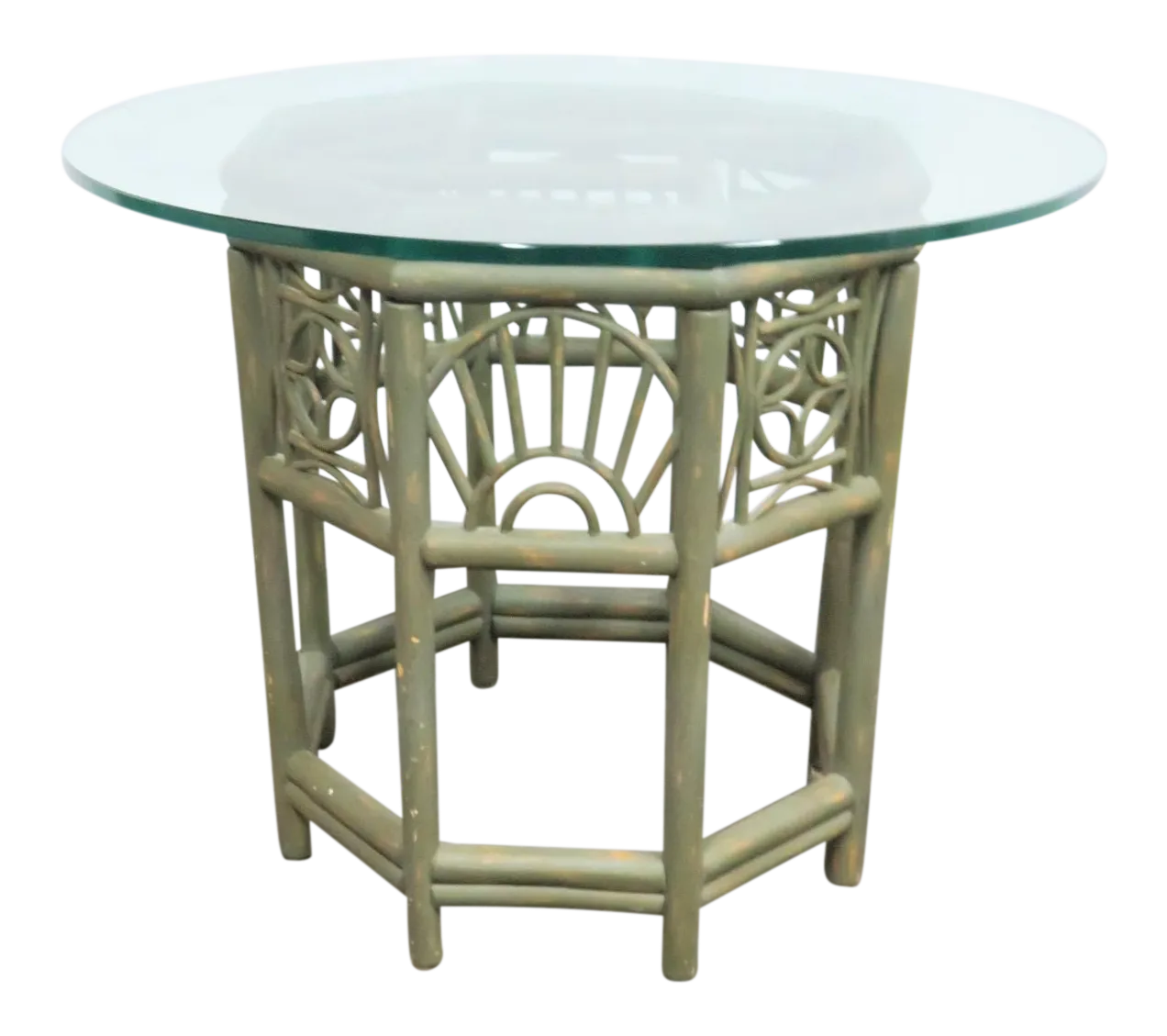 Mid Century Rattan Glass Top Table Chairish