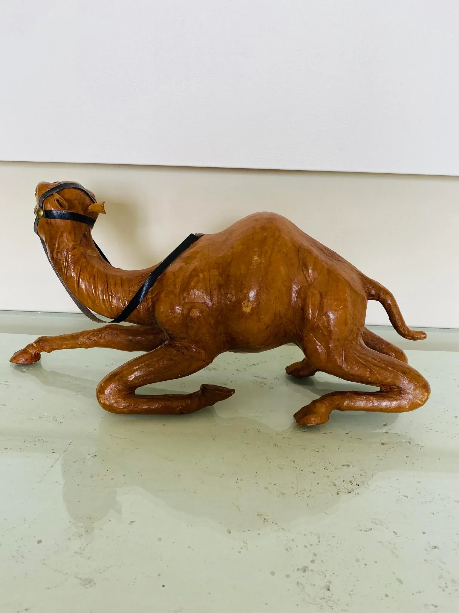 Vintage 18” Moroccan Leather Wrapped Camel | Chairish