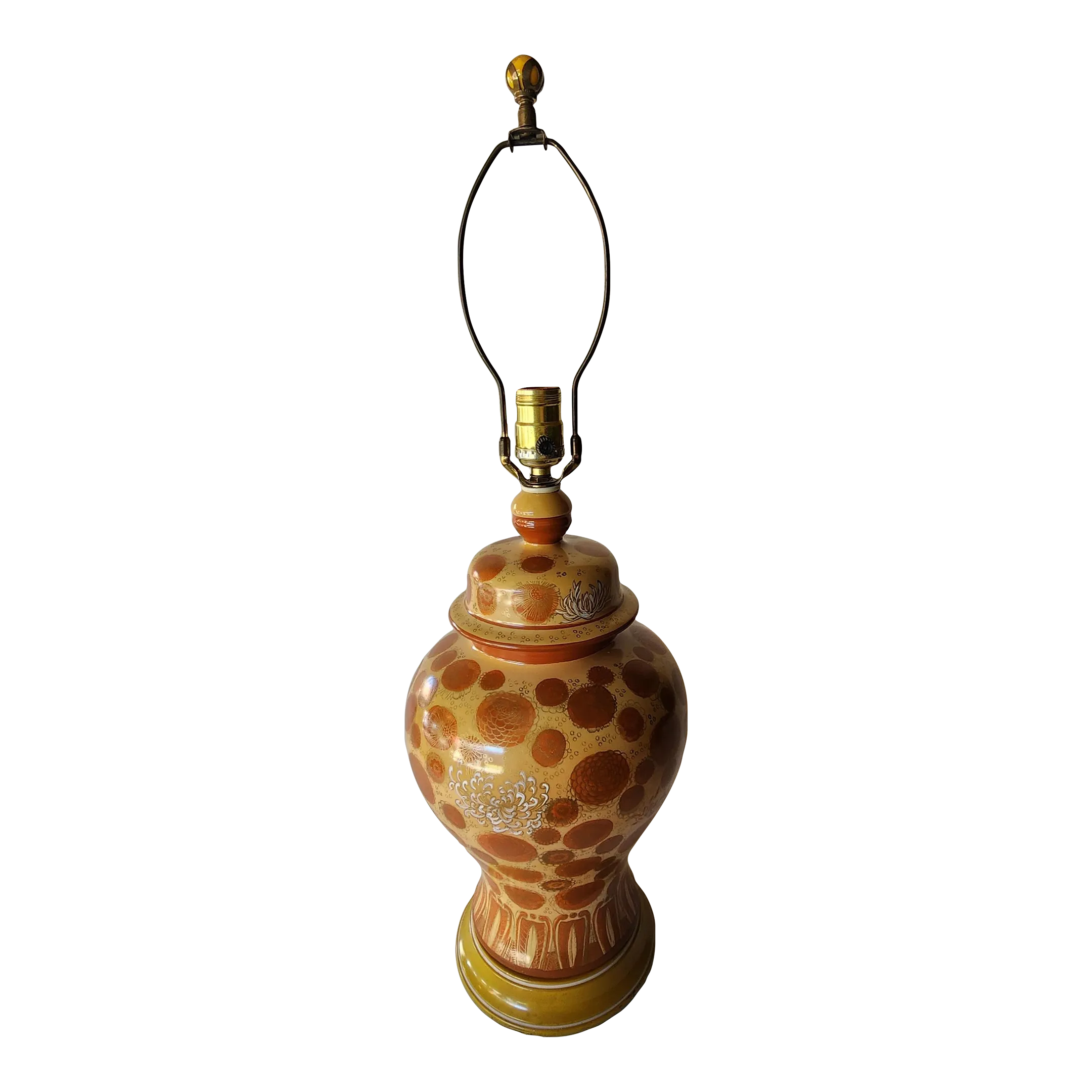 Mid Century Fujita Kutani Chrysanthemum Lamp and Ball Finial