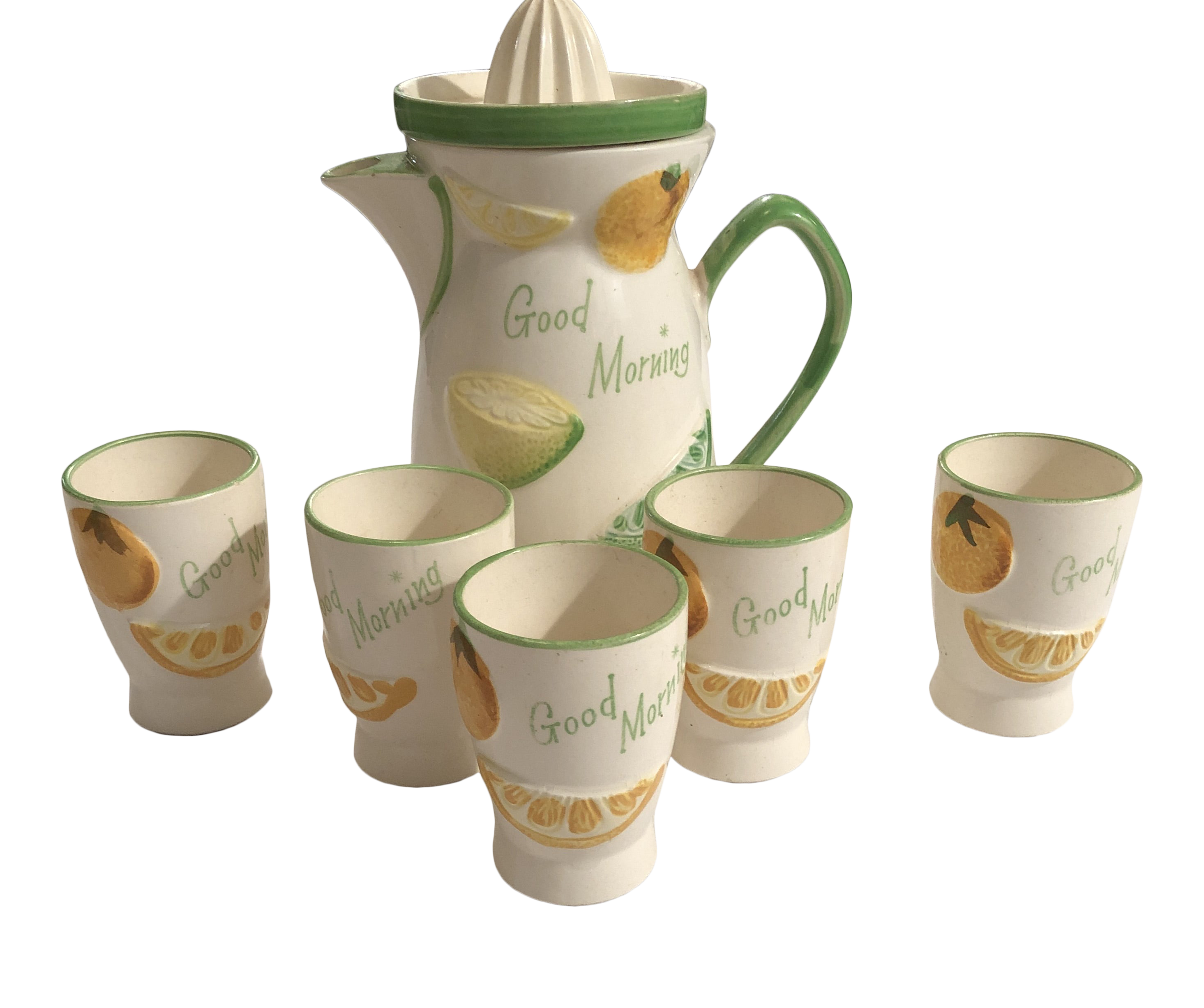 1960s Fruit Motif Good Morning Mid Century Modern Juice Set