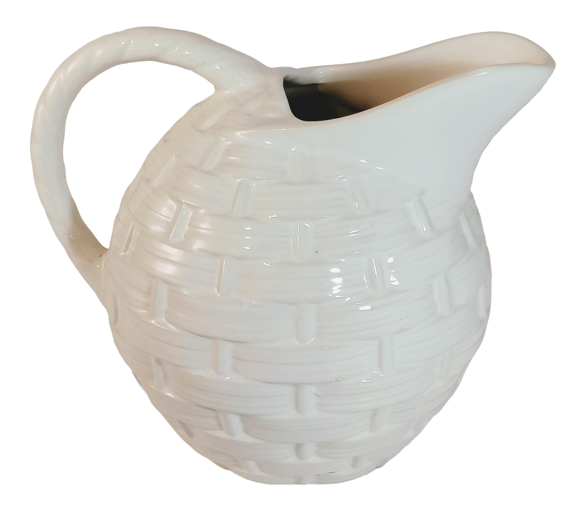 Vintage White Pottery Pitcher Basket Weave China De Blanc Italian