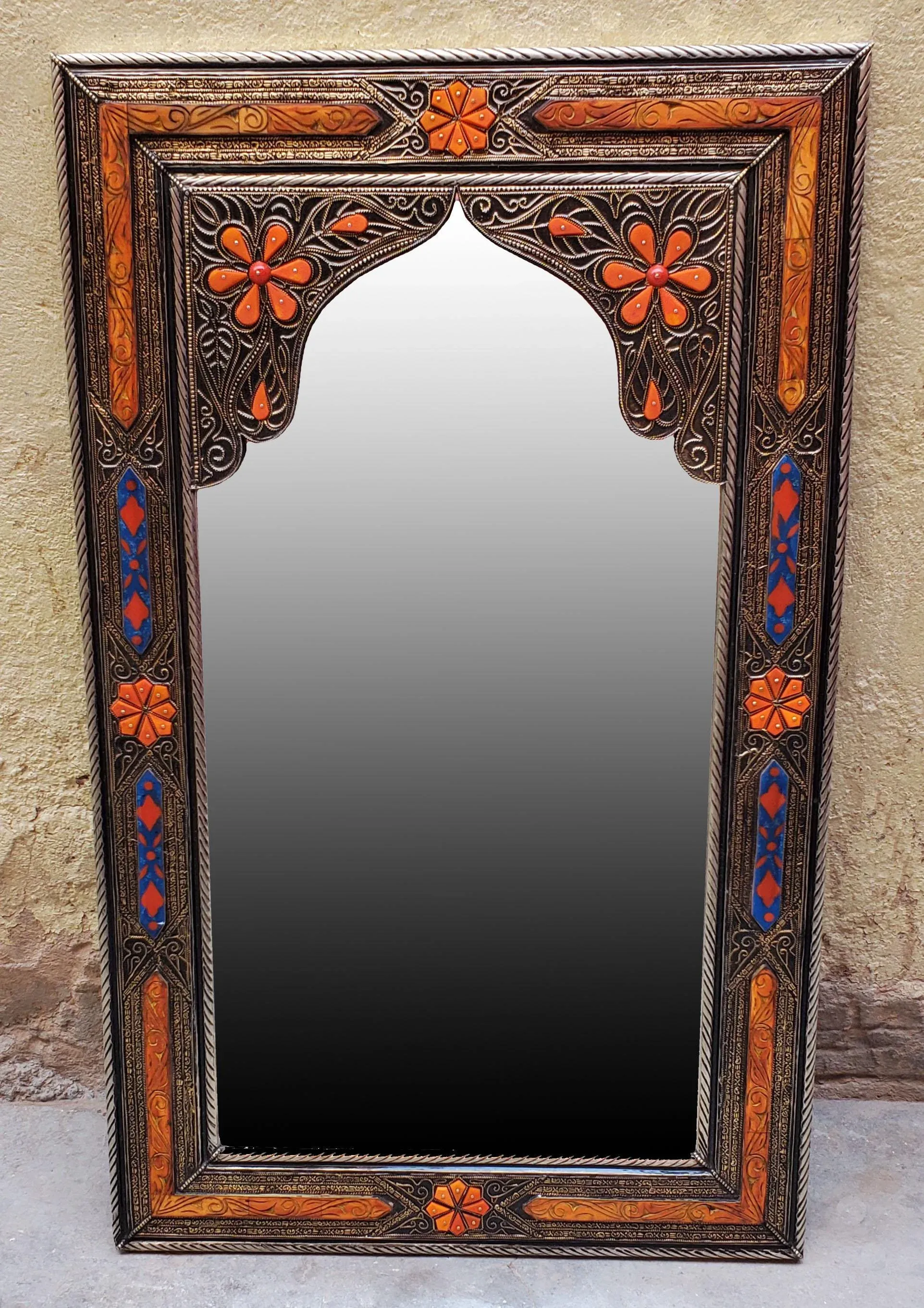 Moroccan Rectangular Orange Resin, Metal and Cedar Wood Arched