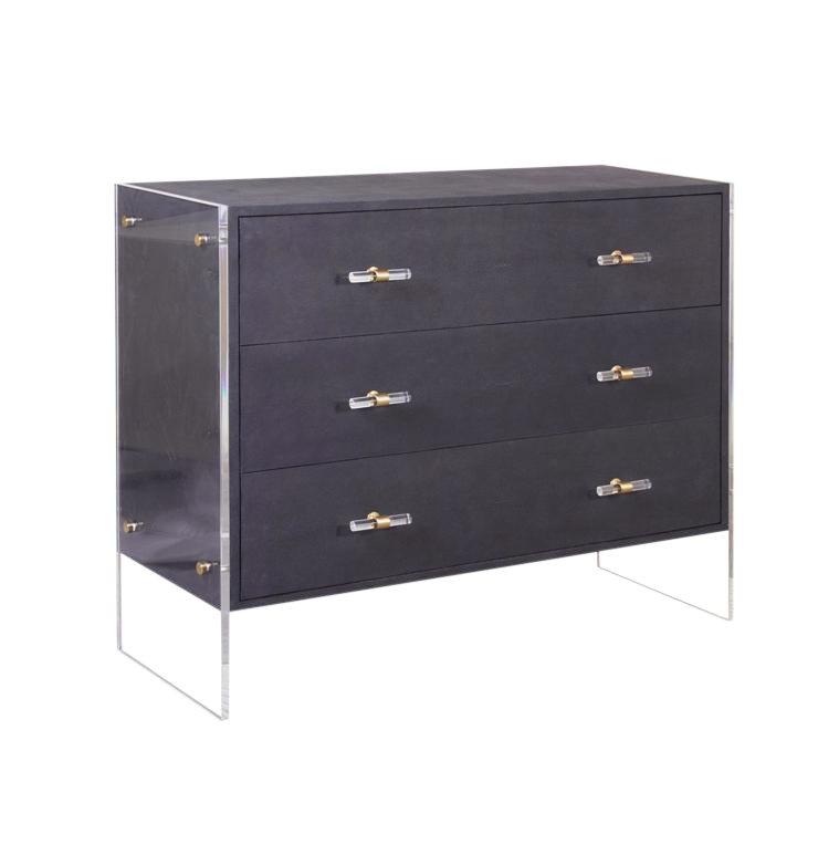 Worlds Away Modern Navy Faux Shagreen And Acrylic Bowen Chest Of