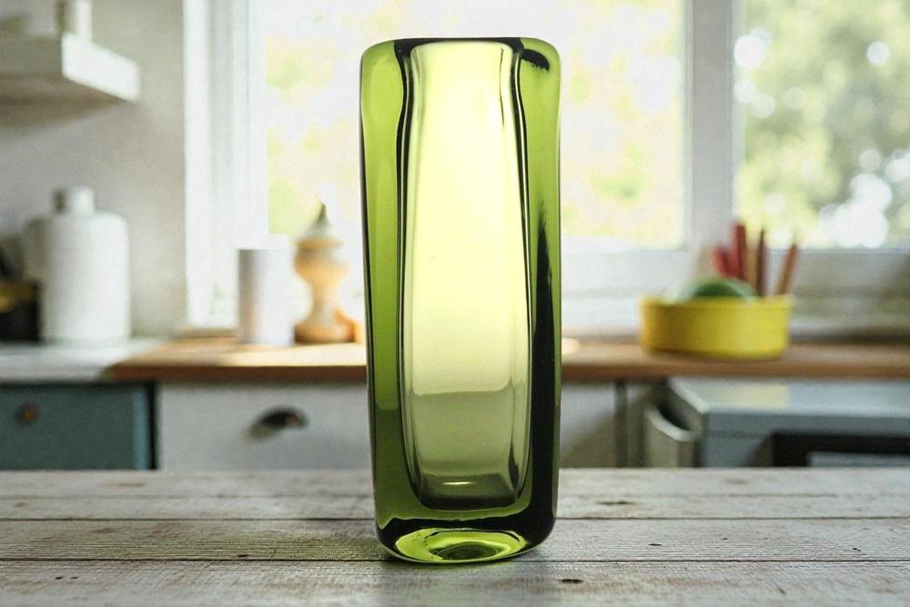 Vintage Green Art Glass Vase by Vicke Lindstrand for Kosta, 1950s