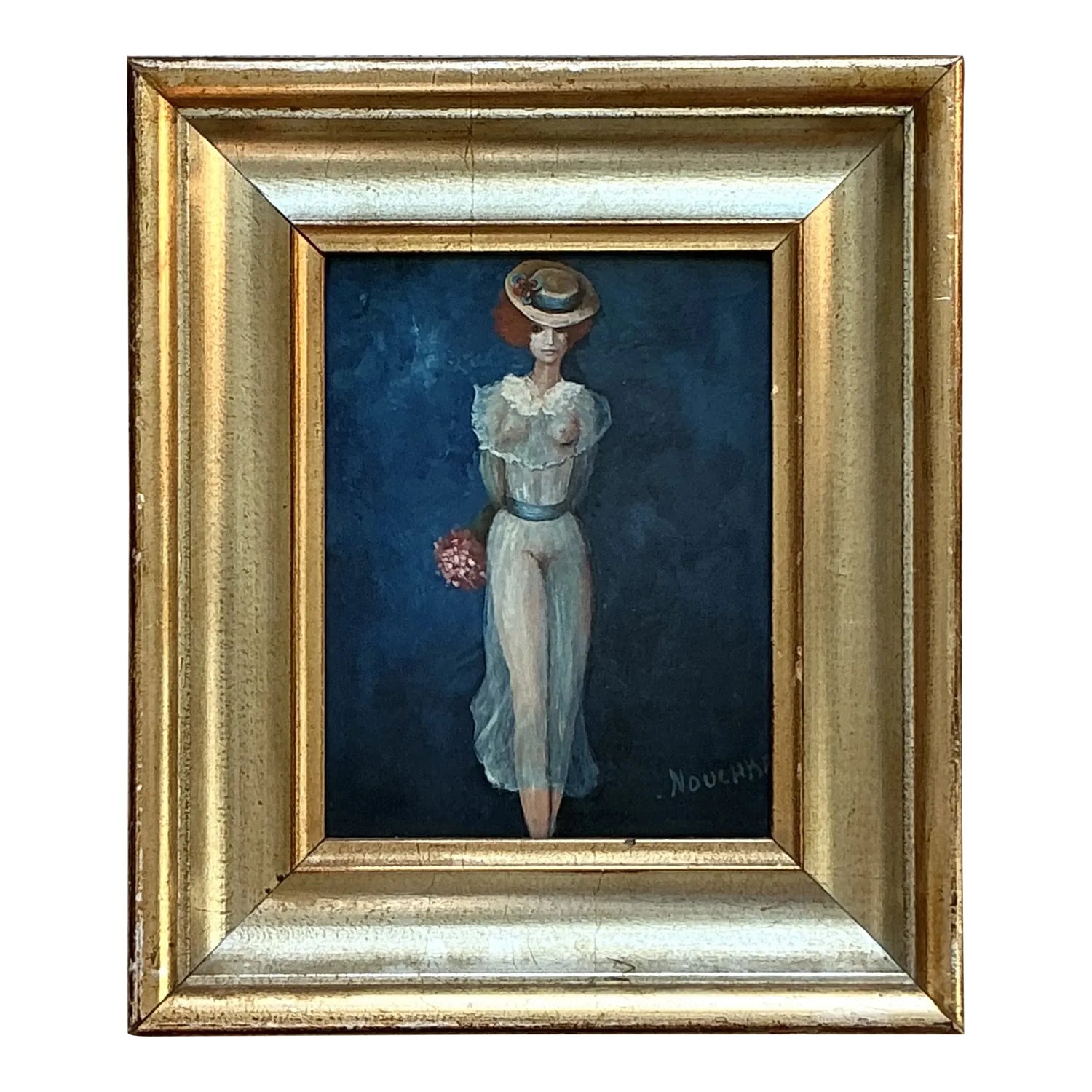 Vintage Boho Original Figurative Oil on Canvas