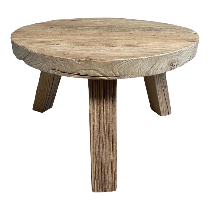 Elm Wood Round Tri Leg Side Table Chairish