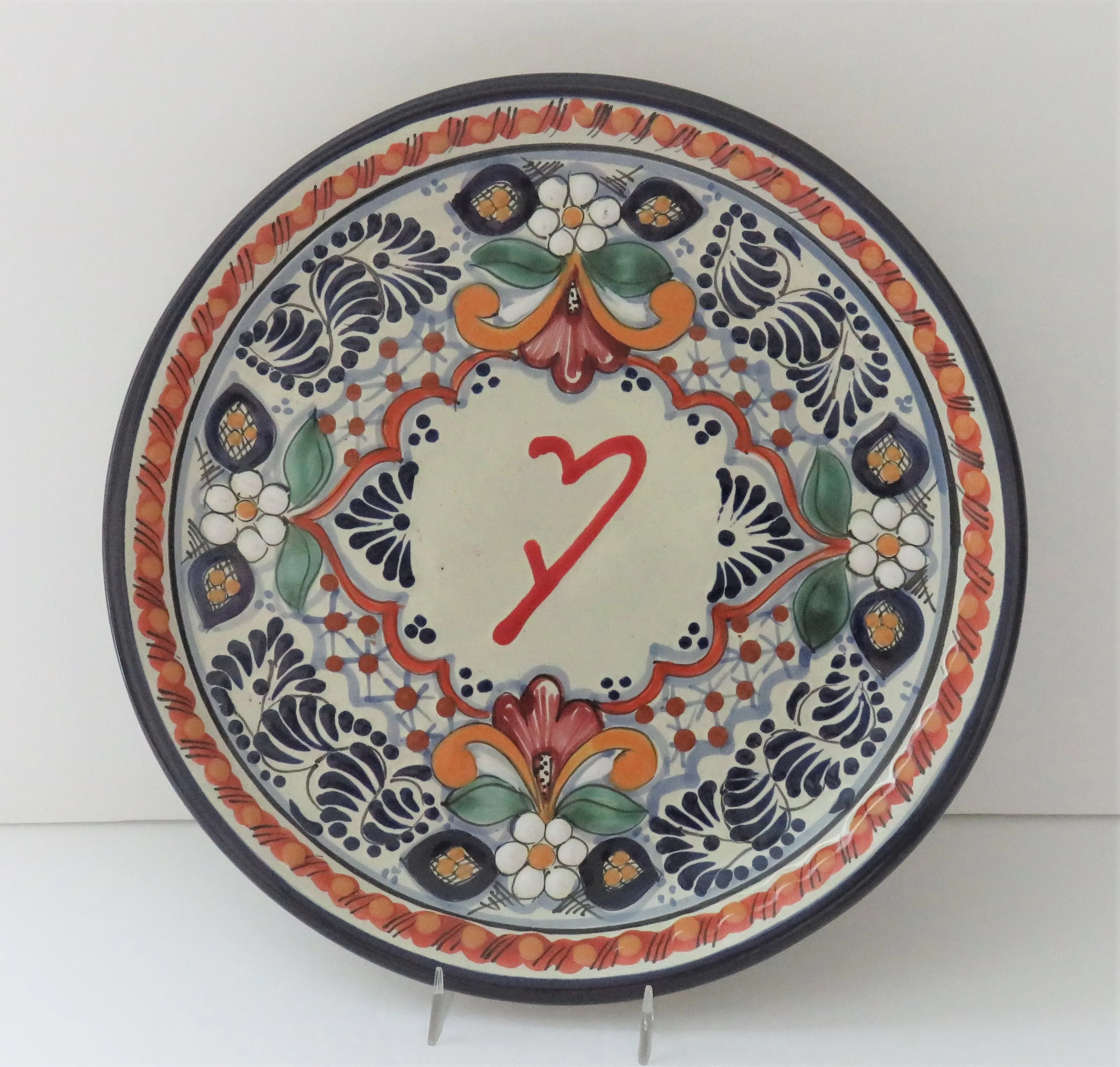Vintage Talavera Plate Floral Mexican Pottery Folk Art | Chairish