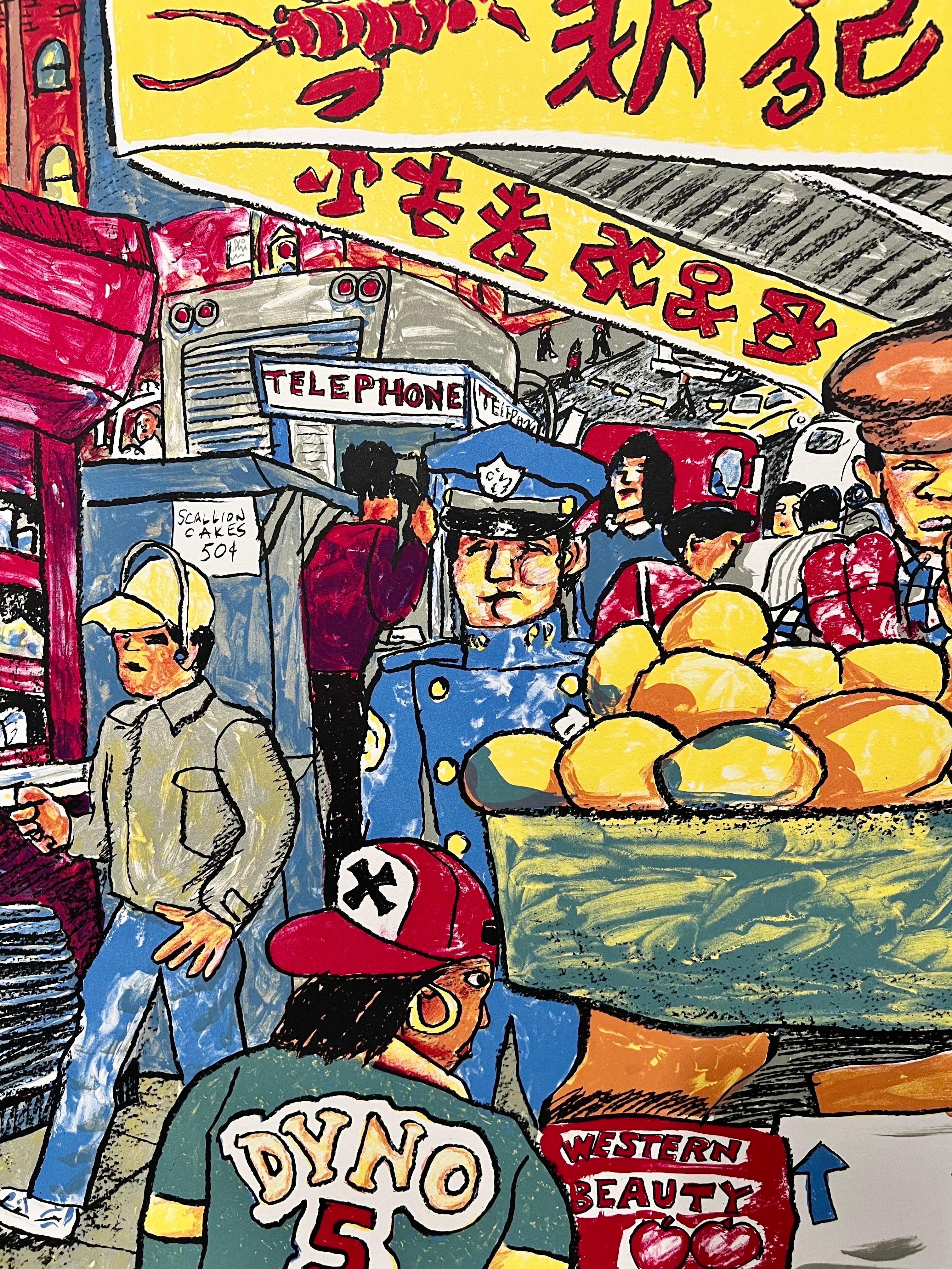 Red Grooms, Red Grooms Canal St Chinatown Manhattan New York City Lithograph Cartoon Pop Art, 1993