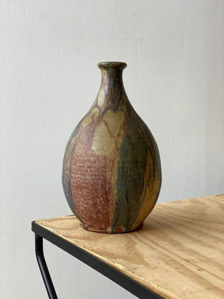 Vintage 1950s / 60s Ka Kwong Hui Wheel Thrown Pottery Bottle