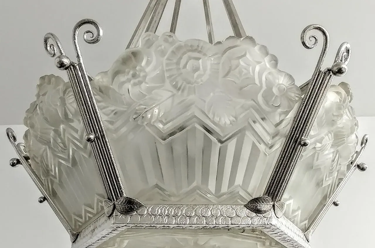 French Art Deco Pendant Chandelier by Noverdy