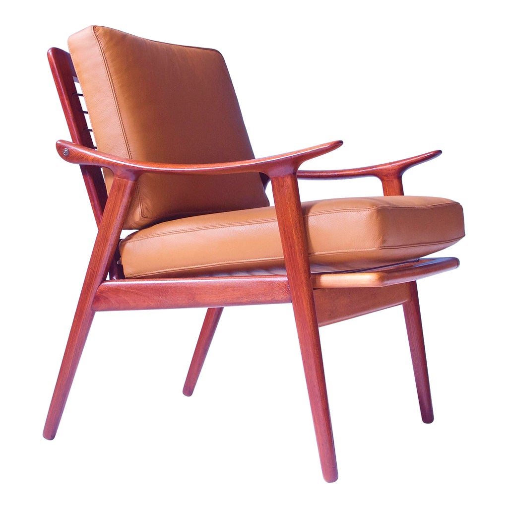 Vintage Fredrik A. Kayser Teak, Leather & Brass Easy Chair #563