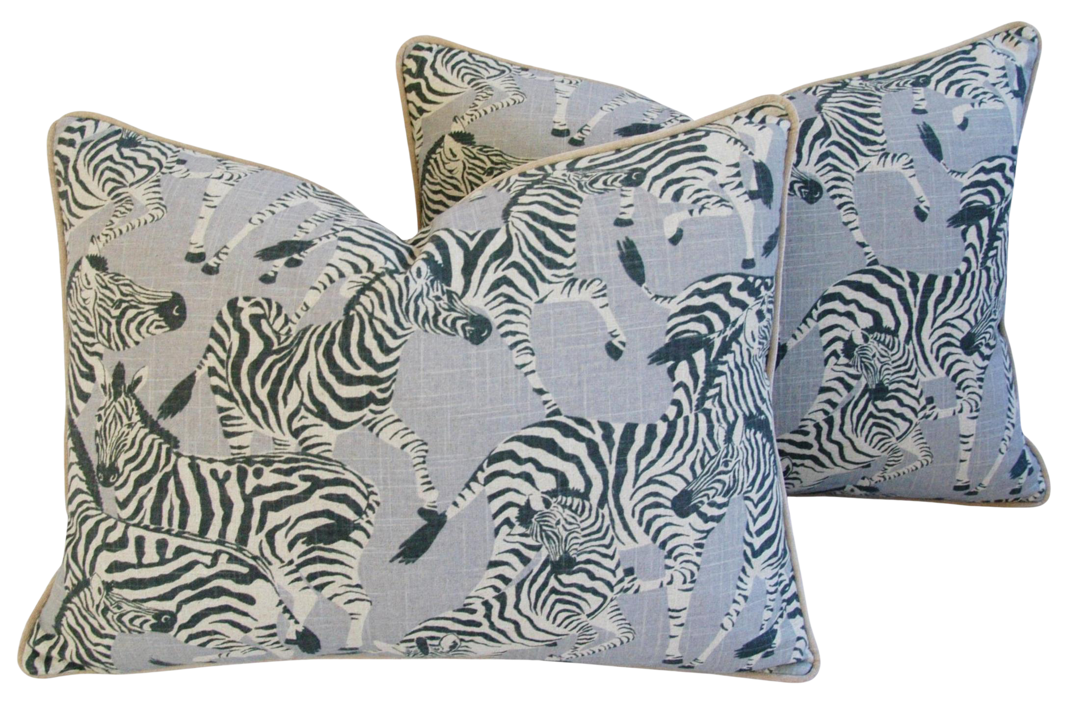 Custom Safari Zebra Linen Velvet Feather Down Pillows 24 X 18