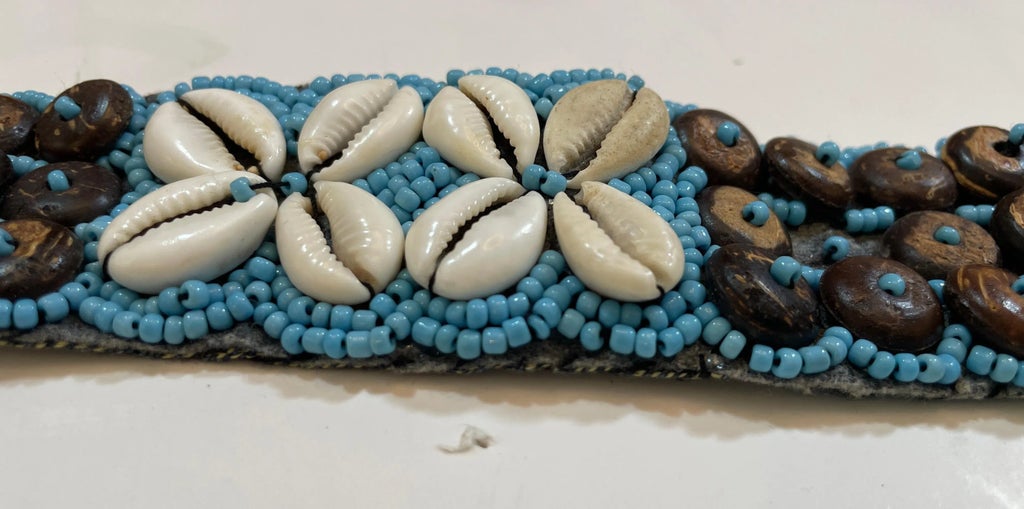 Vintage Cowrie Shell Beaded Belt Necklace Tribal Boho Turquoise Accent Adjustab 1786013952-  main image 3