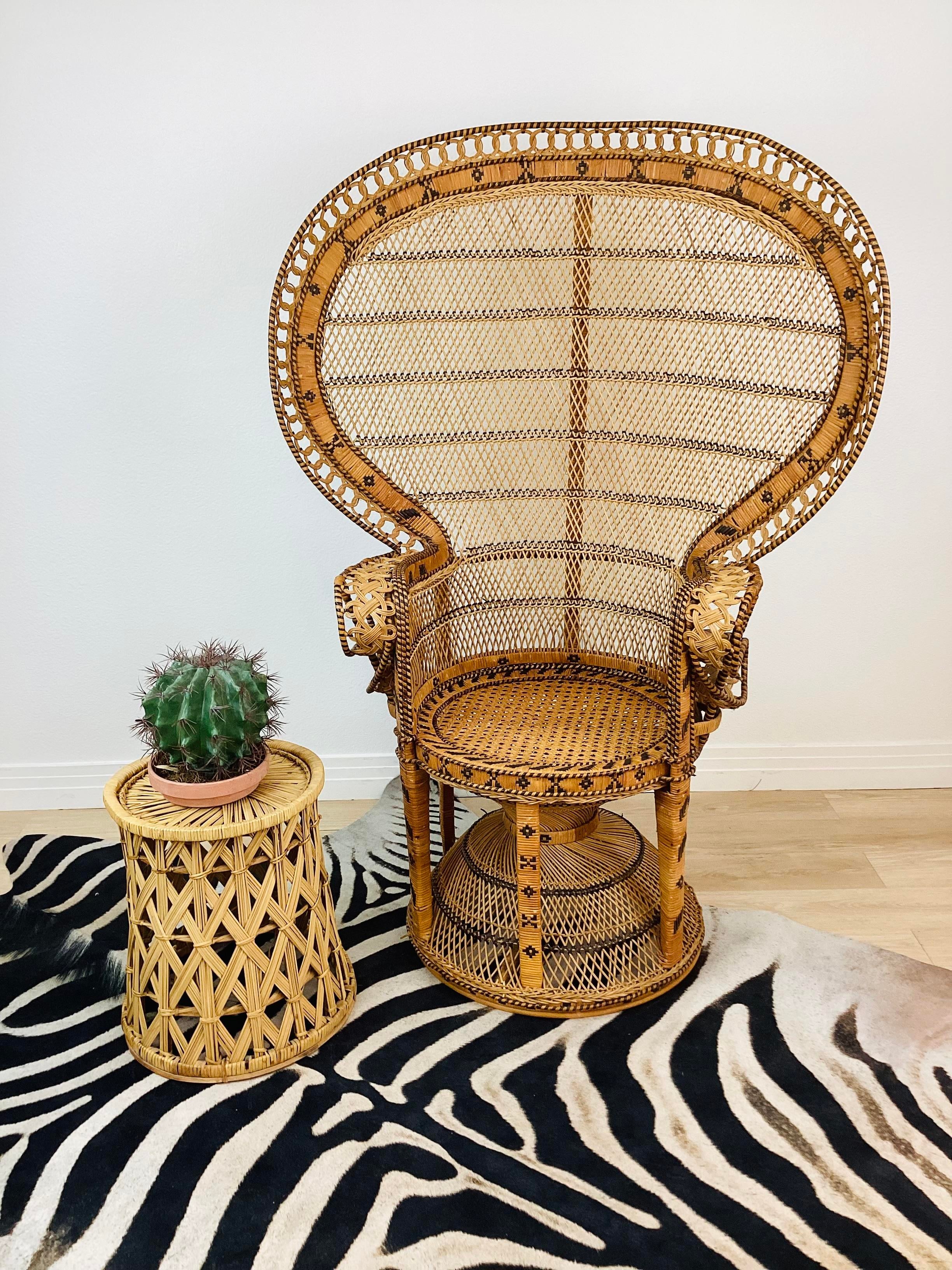 Vintage 1960s Emmanuelle Style Peacock Chair Woven Rattan Wicker