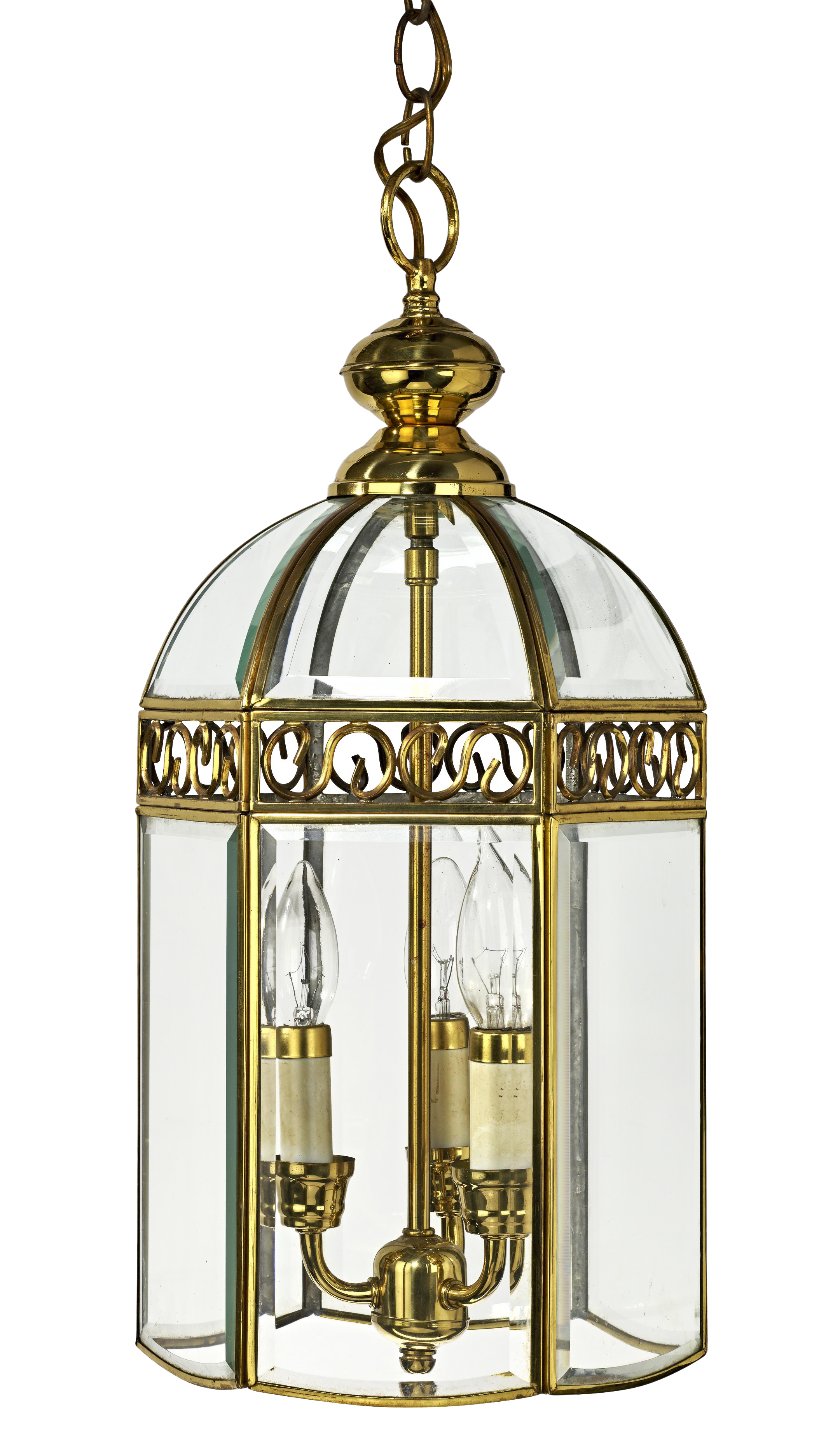 Brass And Beveled Glass Six Sided Three Cluster Bird Cage Style Lantern Chairish
