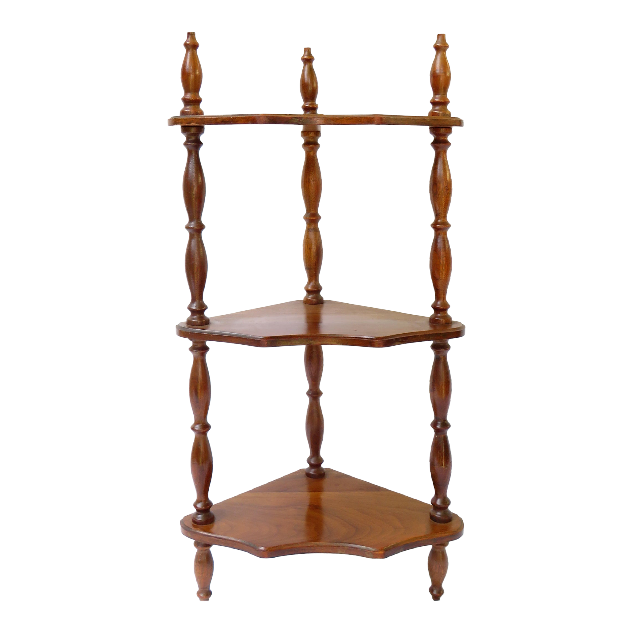 Early American Style Turned Walnut Corner Wall Shelf Chairish