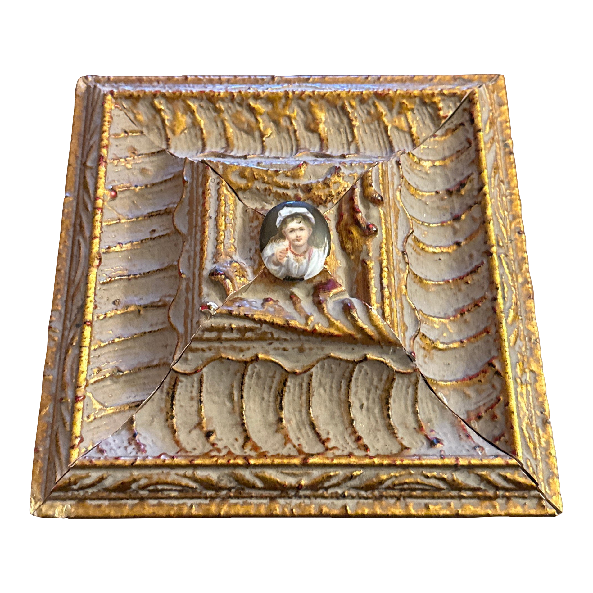 Late 19th Century Victorian Hand Painted Portrait Plaque Mounted on Frame