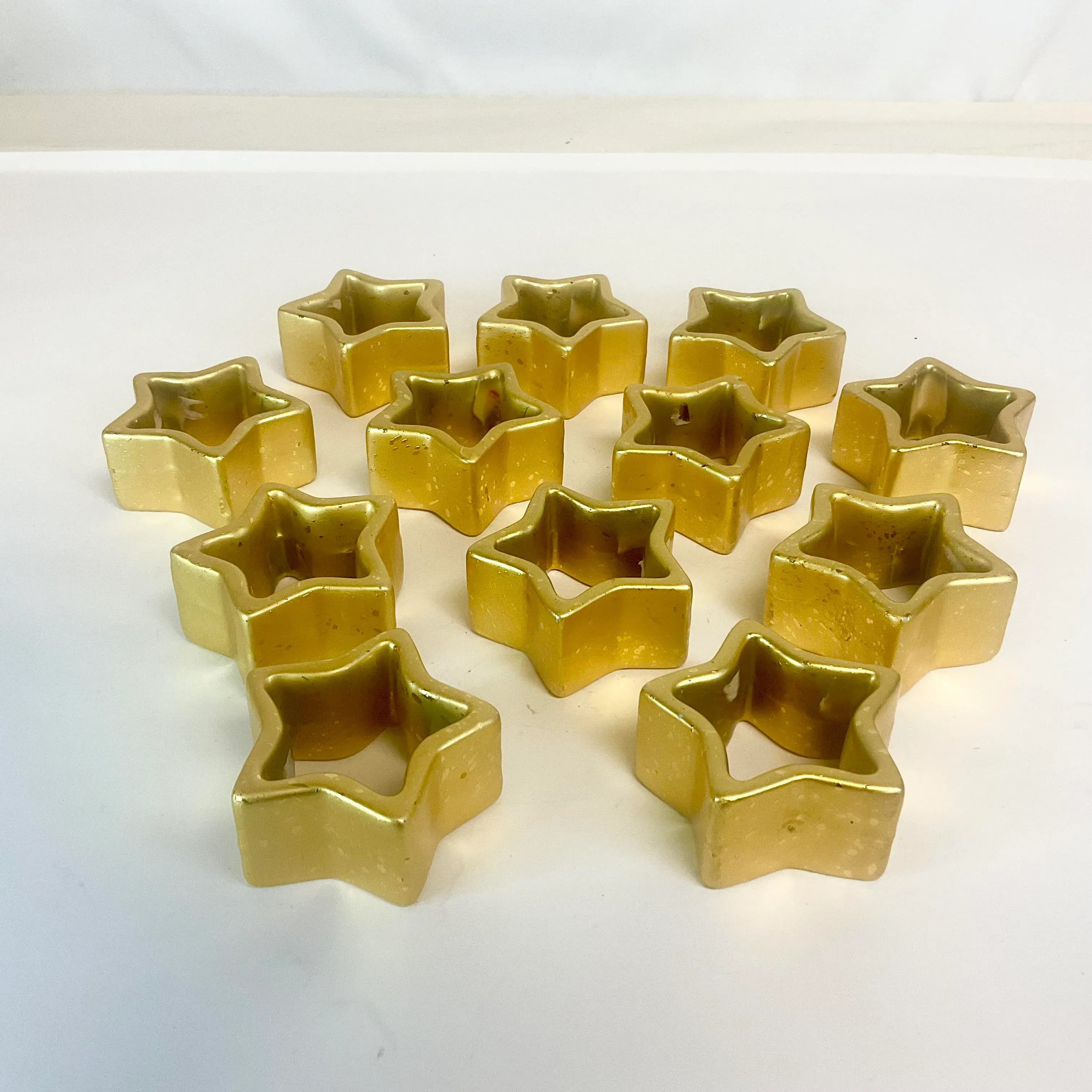 1980s Postmodern Hollywood Regency Ceramic Star Napkin Rings - Set of 12