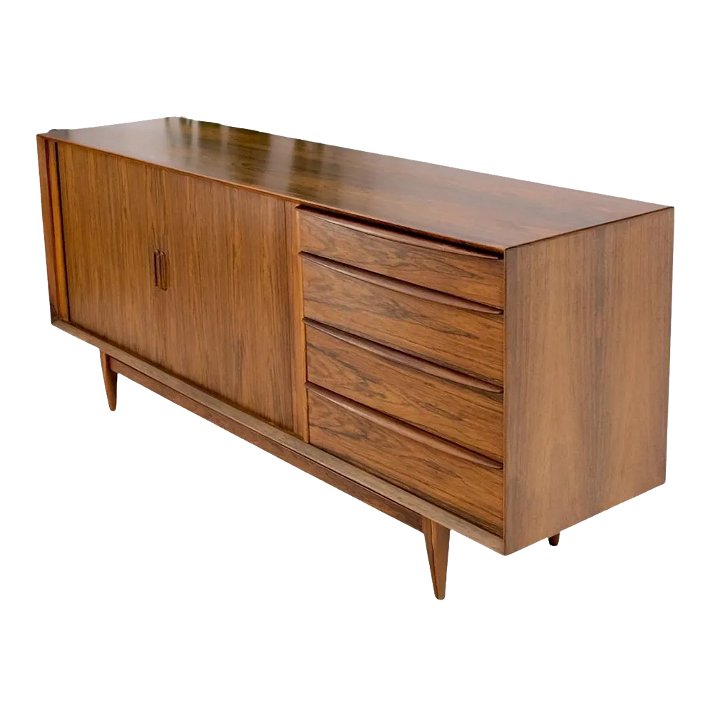 Danish Mid Century Modern Rosewood Tambour Doors Sideboard Credenza