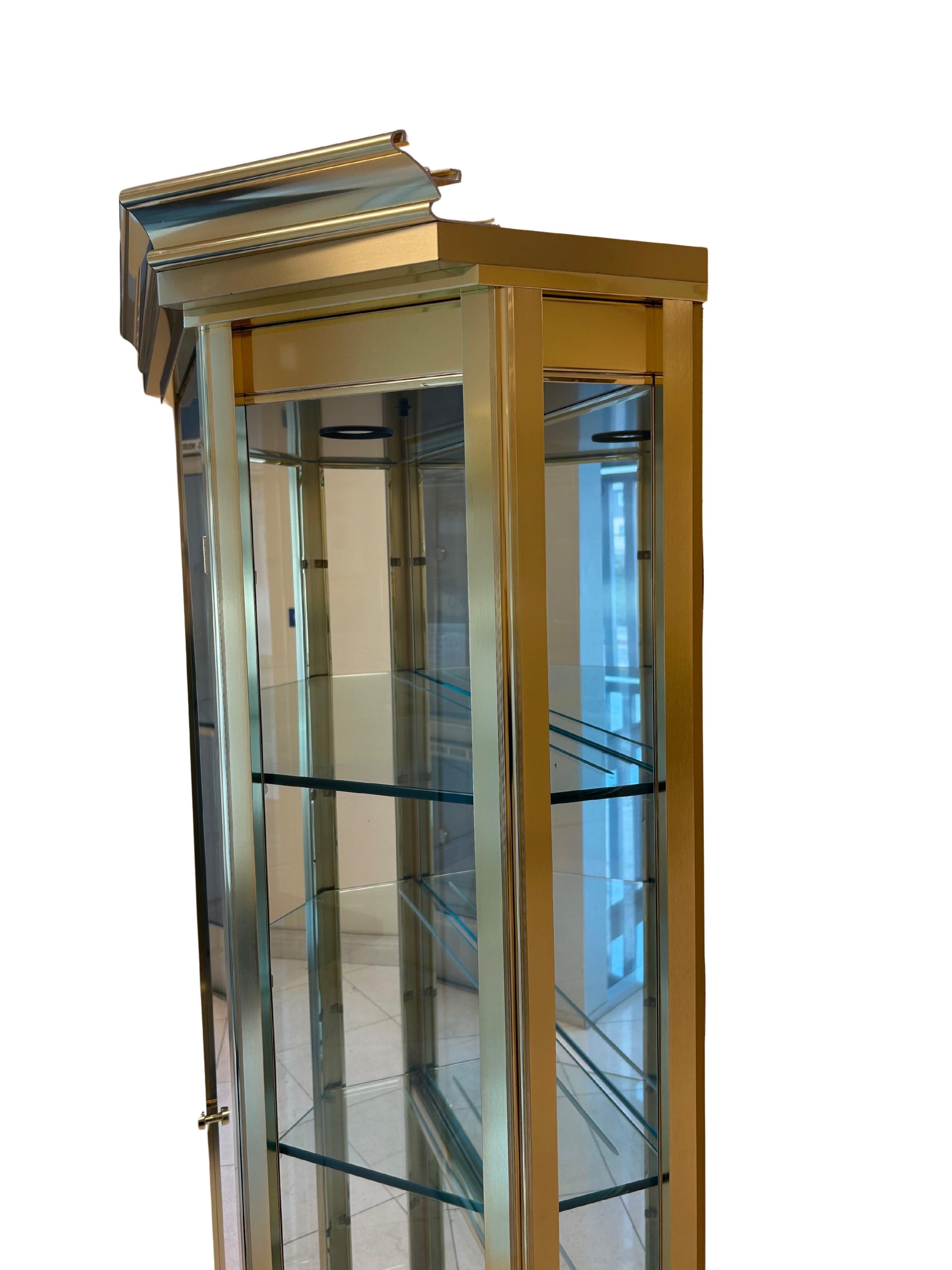 1970s Hollywood Regency Mid Century Brass Display Cabinet Set