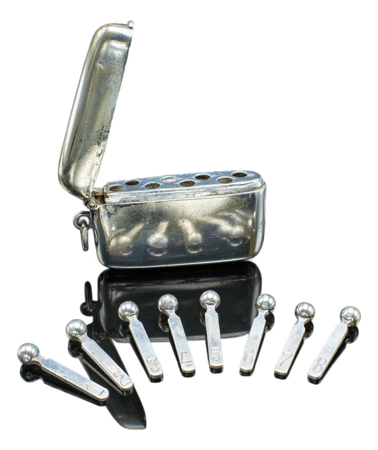 Small Antique Shooting Peg Case, English, Silver Plate, Marker Box, Victorian