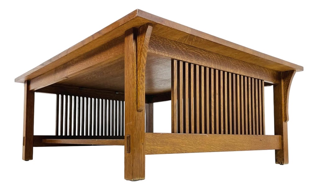 Stickley Mission Oak Coffee Table With Slatted Sides, Signed and