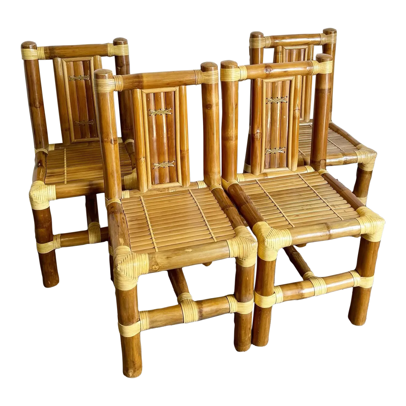 Boho Chic Chunky Bamboo Dining Chairs - Set of 4 | Chairish