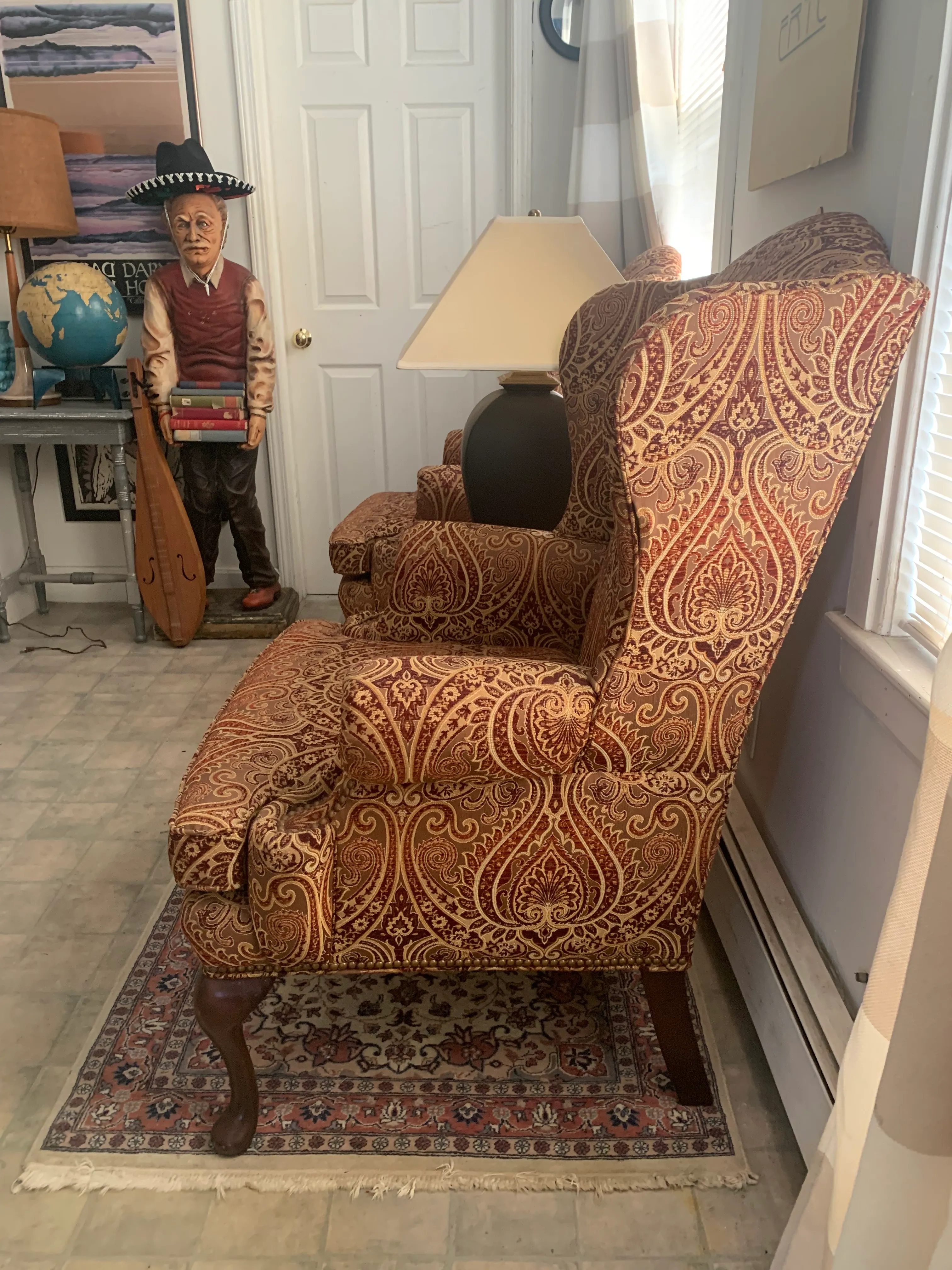 1970s Pair of Sherrill Furniture Wingback Chairs in Paisley Fabric