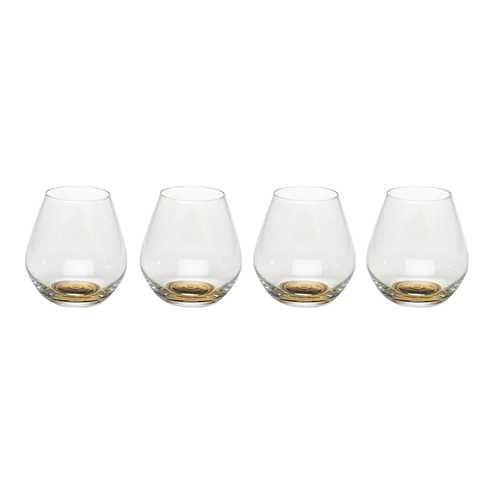 Golden Base Stemless Wine Glasses, Set of 4