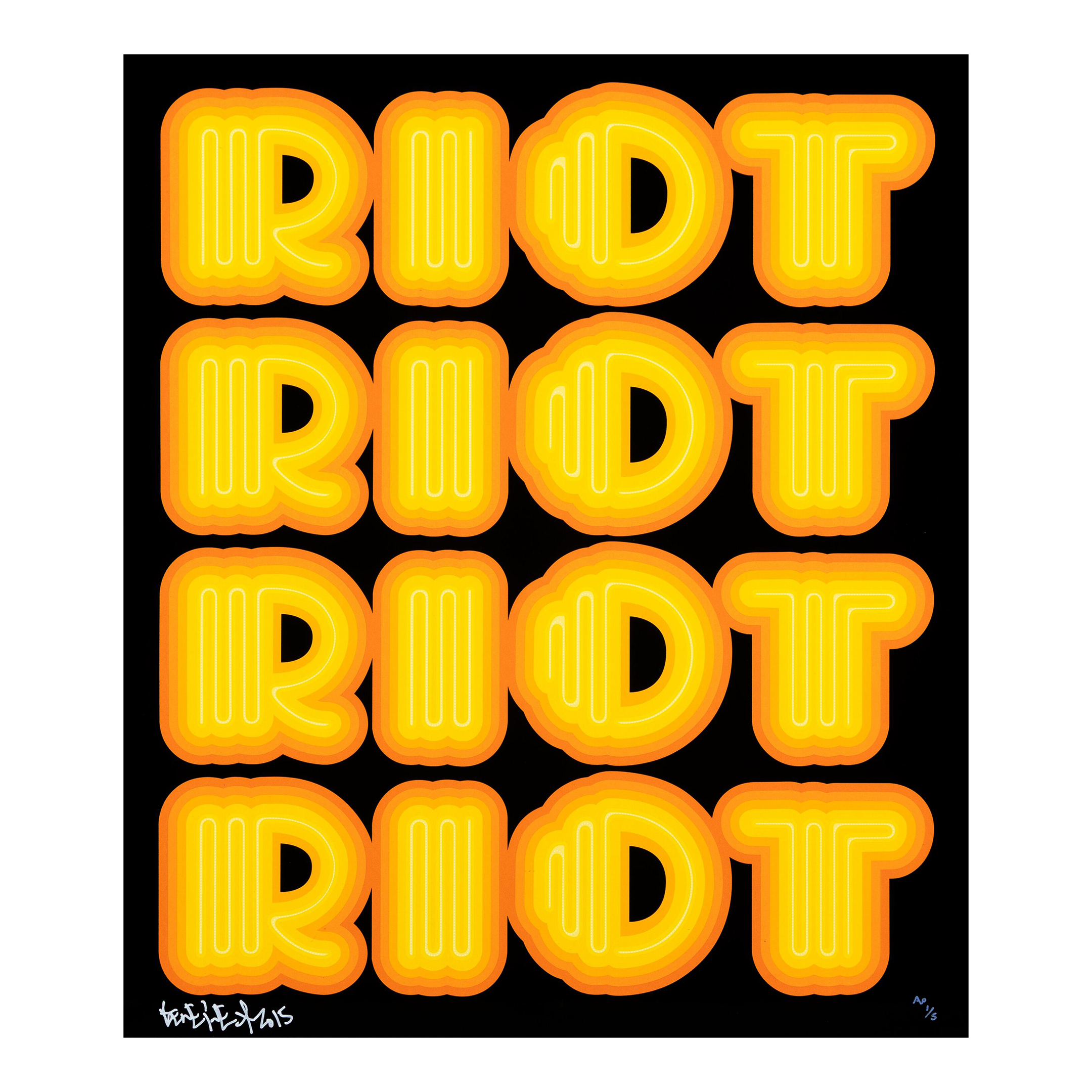 Ben Eine, Riot (Yellow), Rare Large Hand Signed Screen Print, 2015