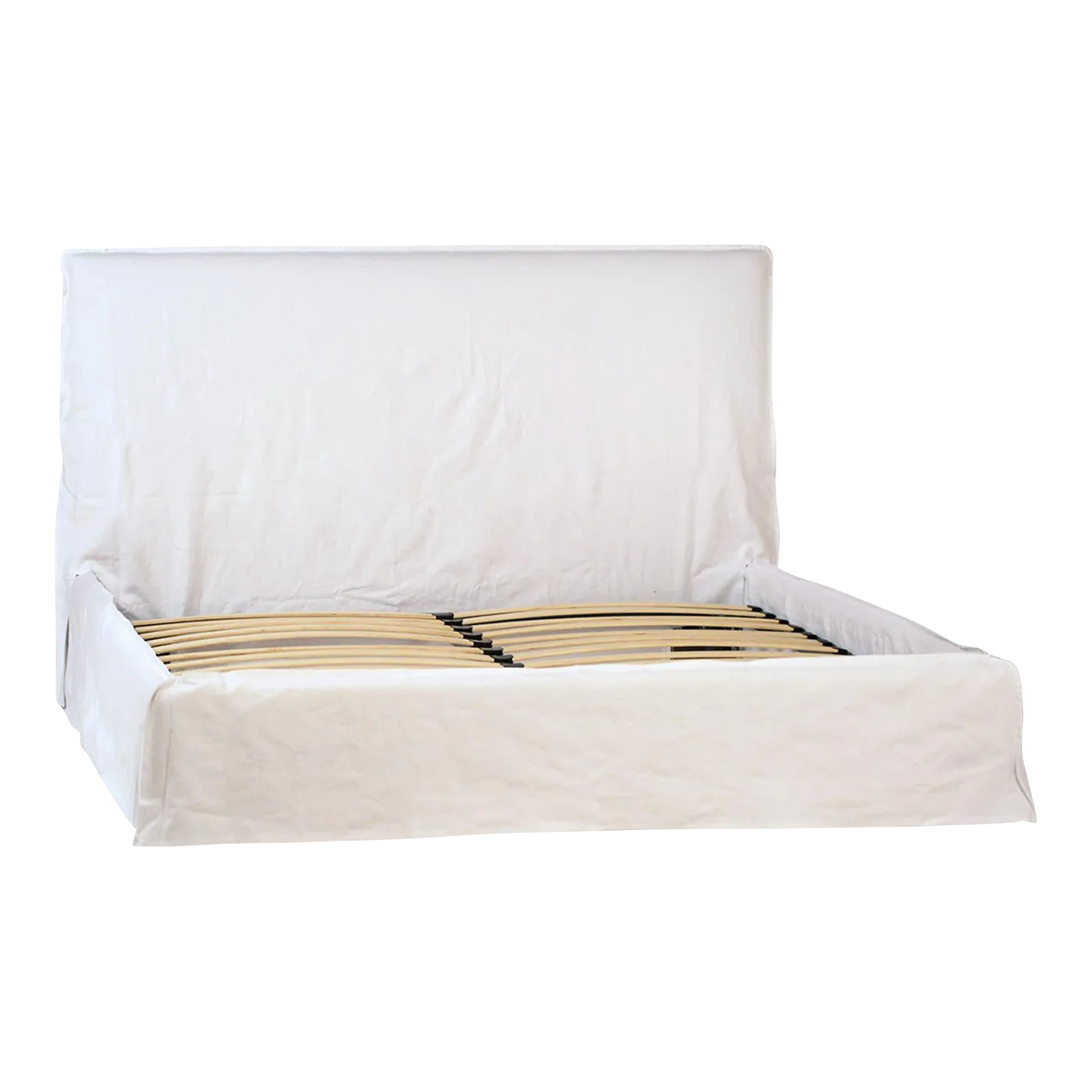 White Linen Queen Bed Chairish