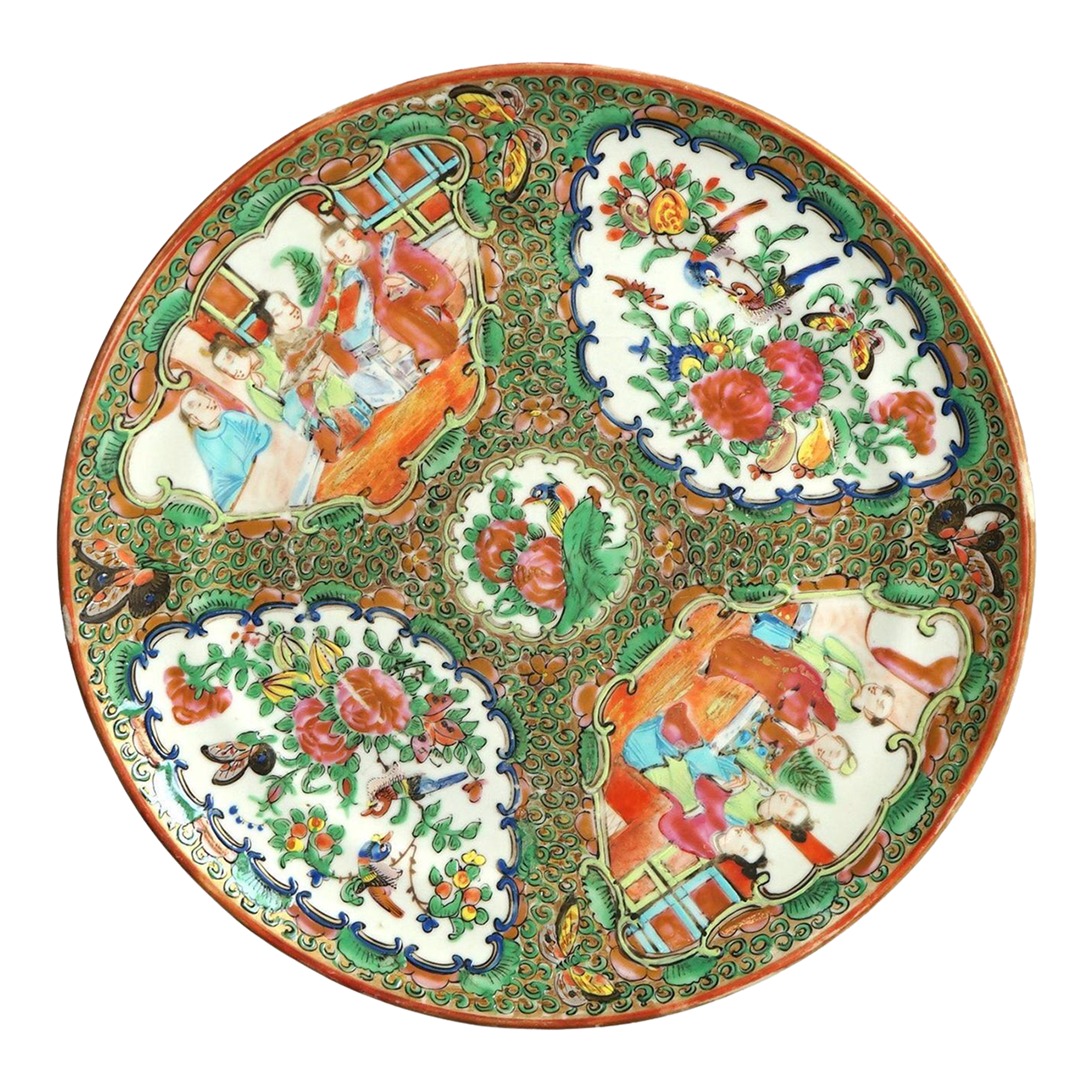 Antique Chinese Rose Medallion Porcelain Plate with Gardens