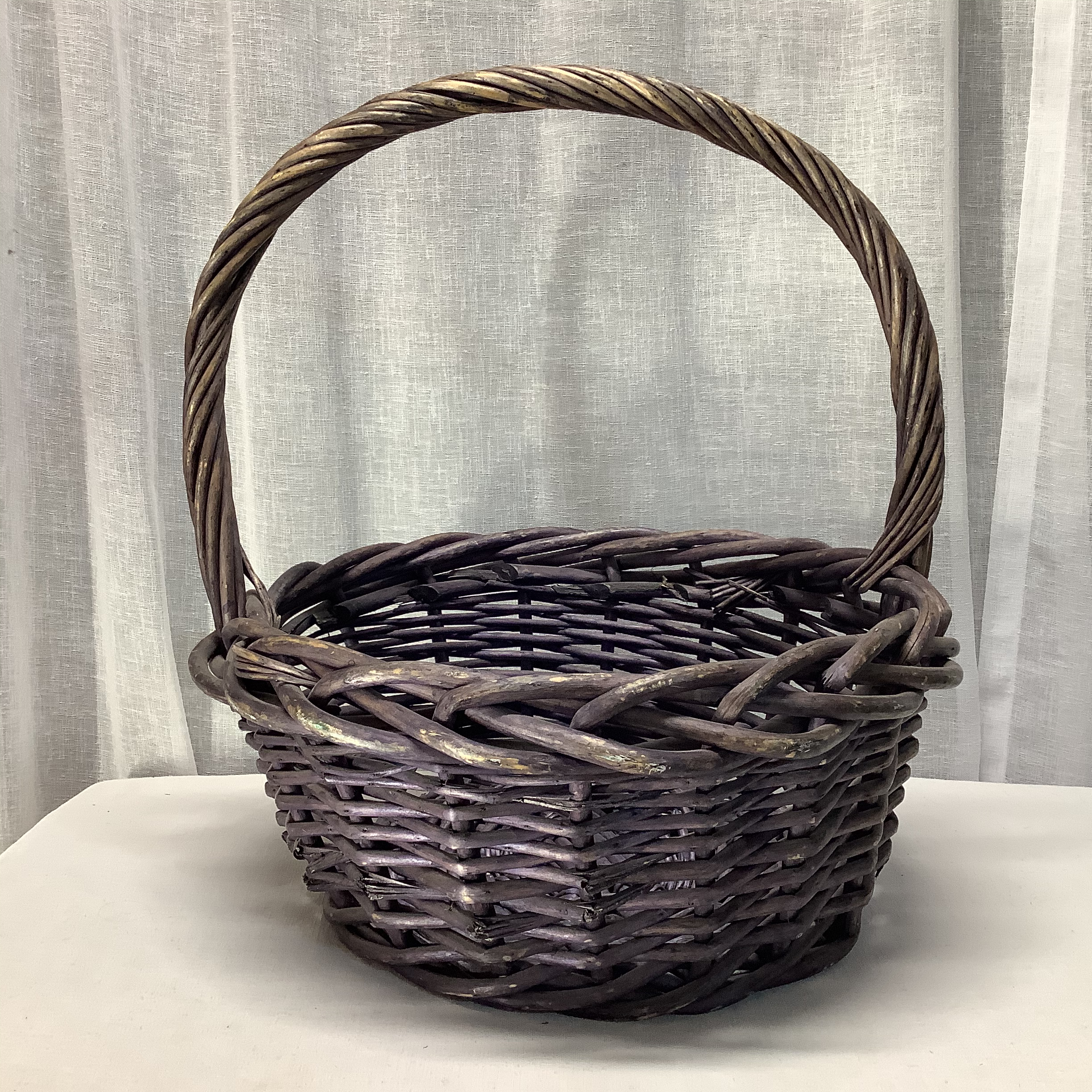 Vintage French Gathering Basket in a Charcoal Gray Wash