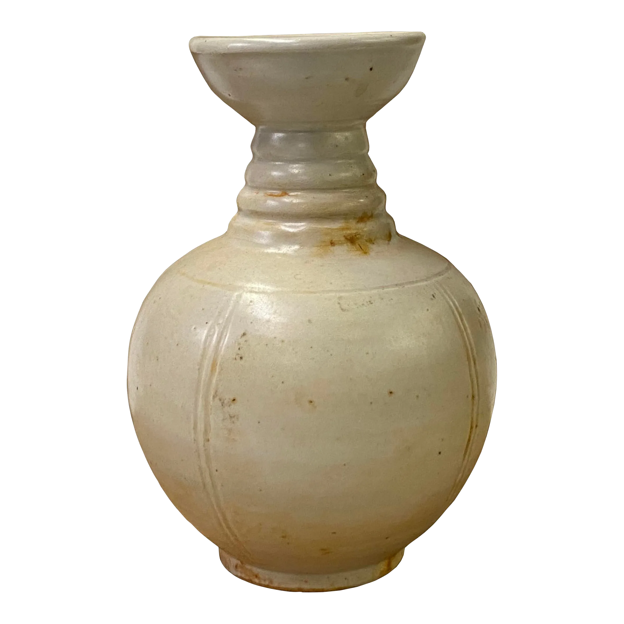 Chinese Handmade Ceramic Cream Off White Wide Vase Jar Chairish