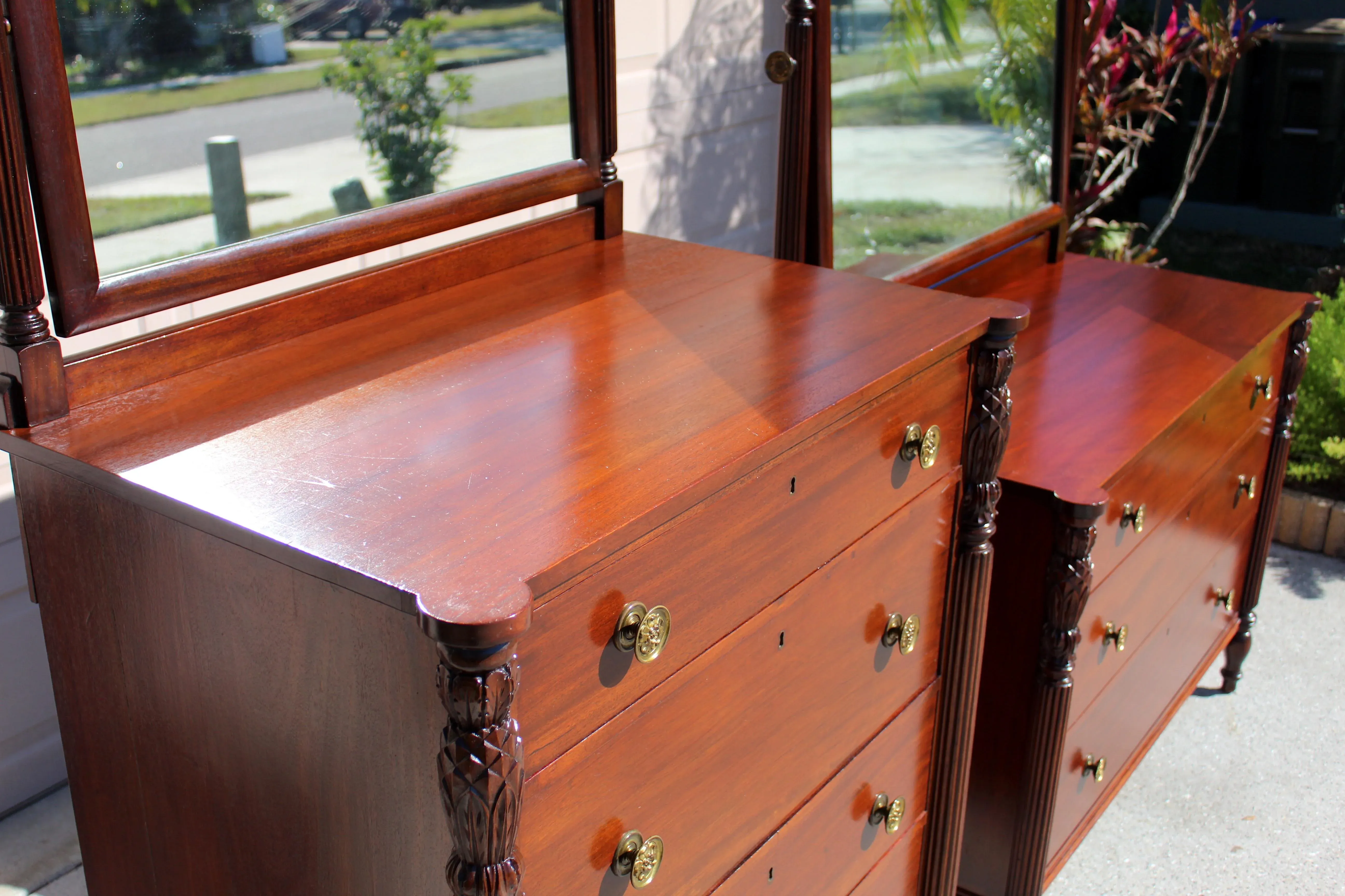 Antique Mahogany Dresser Set With Swivel Mirrors - Circa 1880 Victorian  Bedroom Furniture