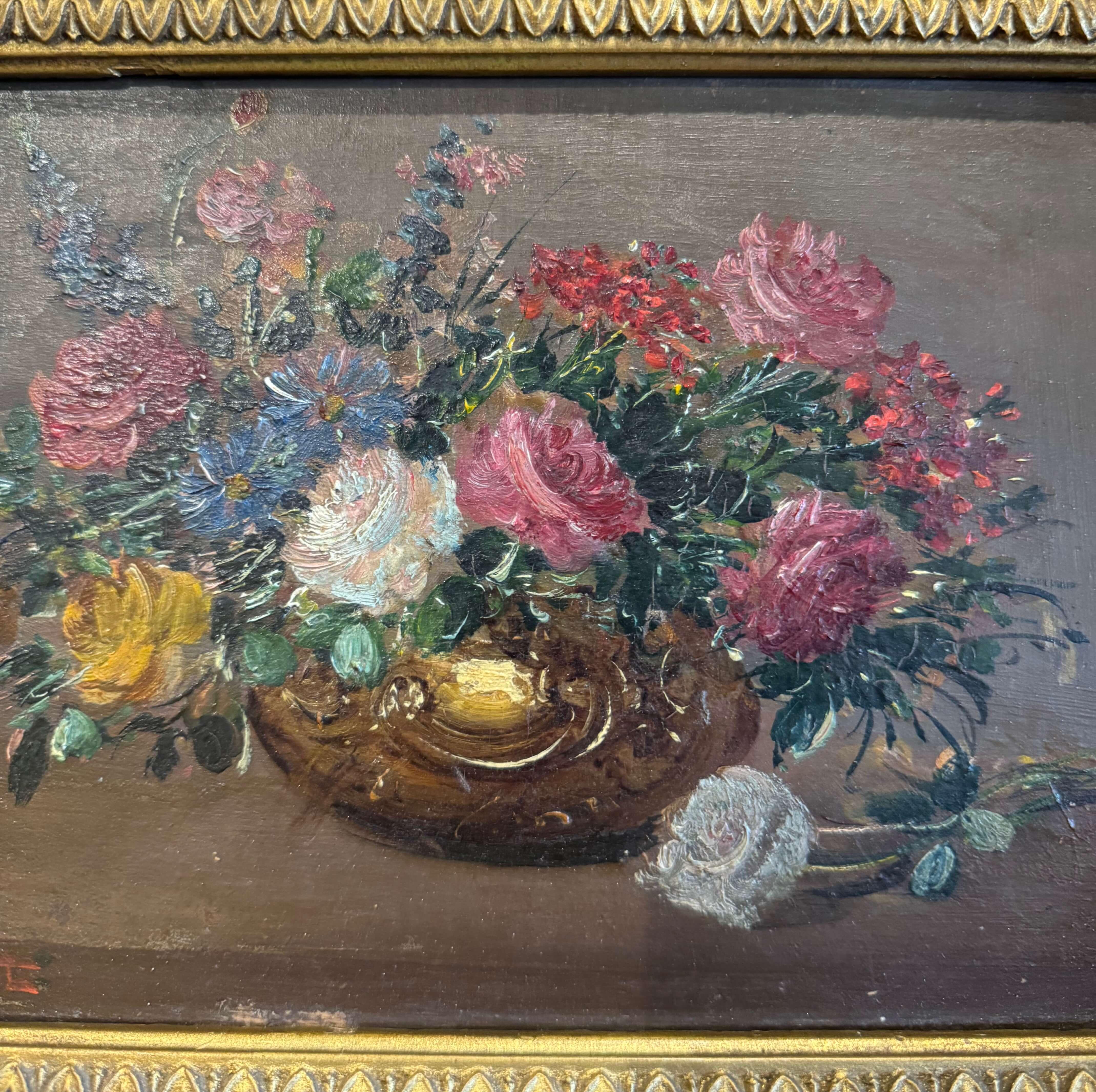 Pair of 19th Century French Still Life Floral Paintings in Carved Gilt Frames
