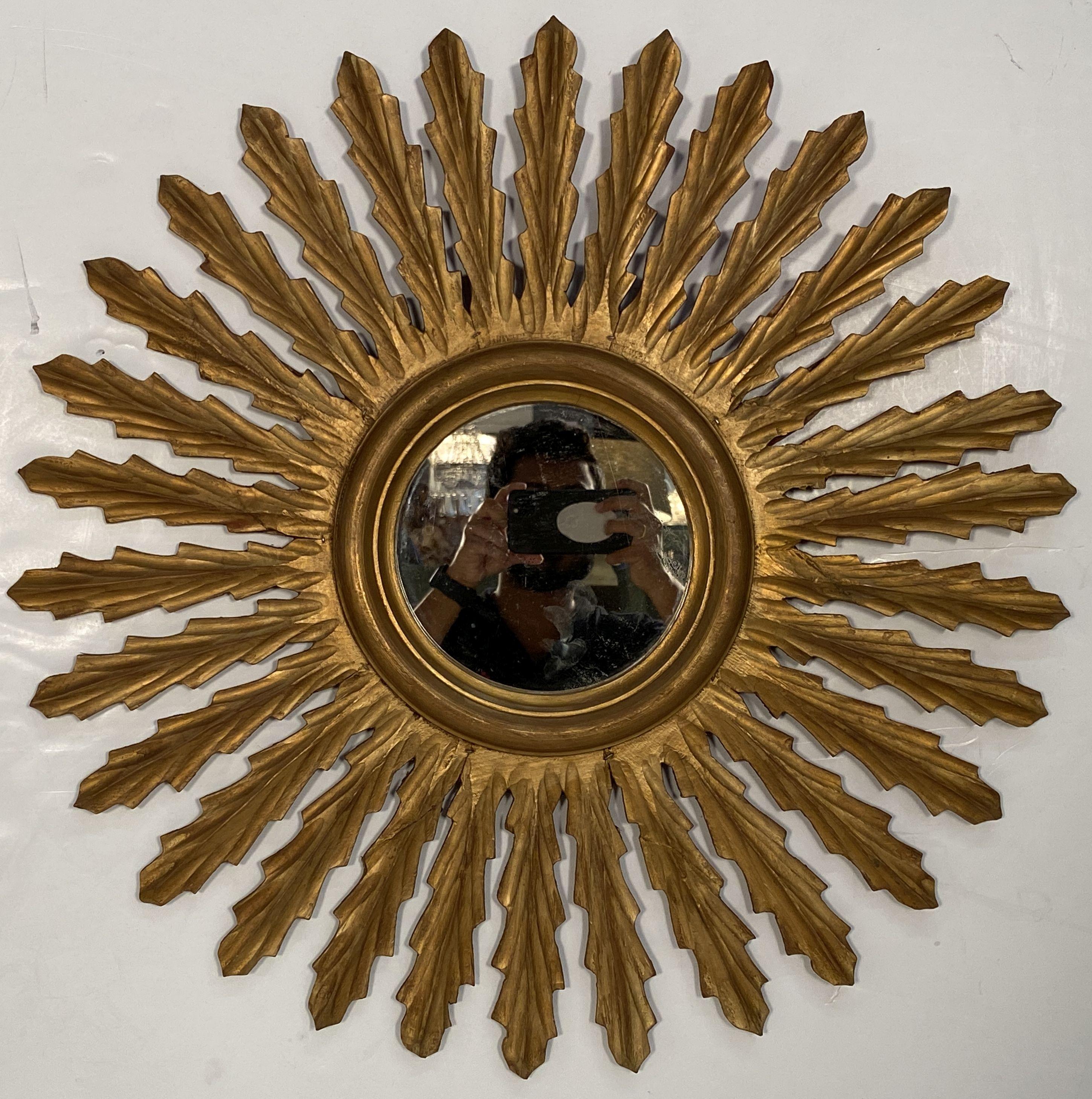 French Gilt Sunburst or Starburst Mirror (Diameter 26 3/4) | Chairish