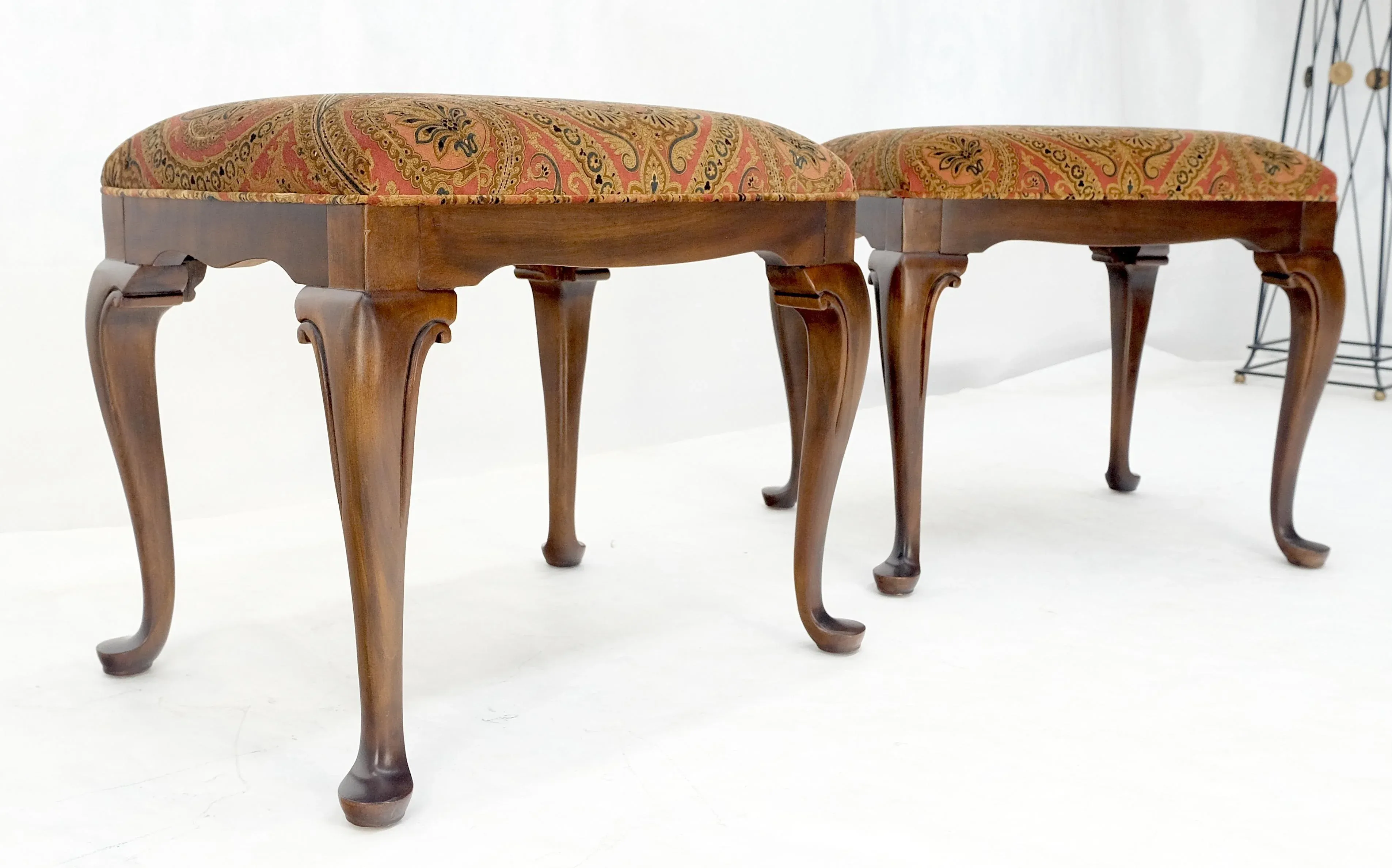 Pair of Drexel Queen Ann Decorative Walnut Benches c1970s Chairish