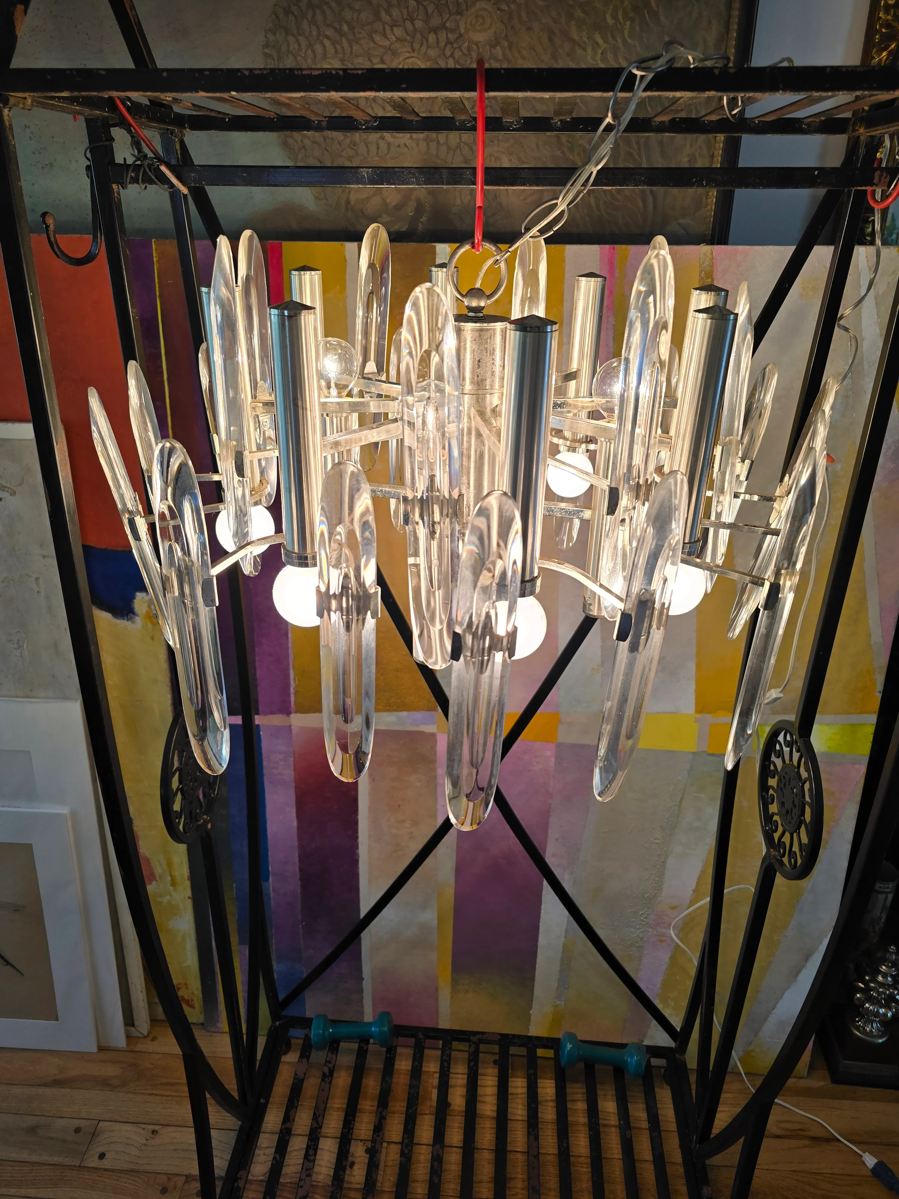 Vintage Mid Century Modern Designer Gaetano Sciolari Style Chandelier
