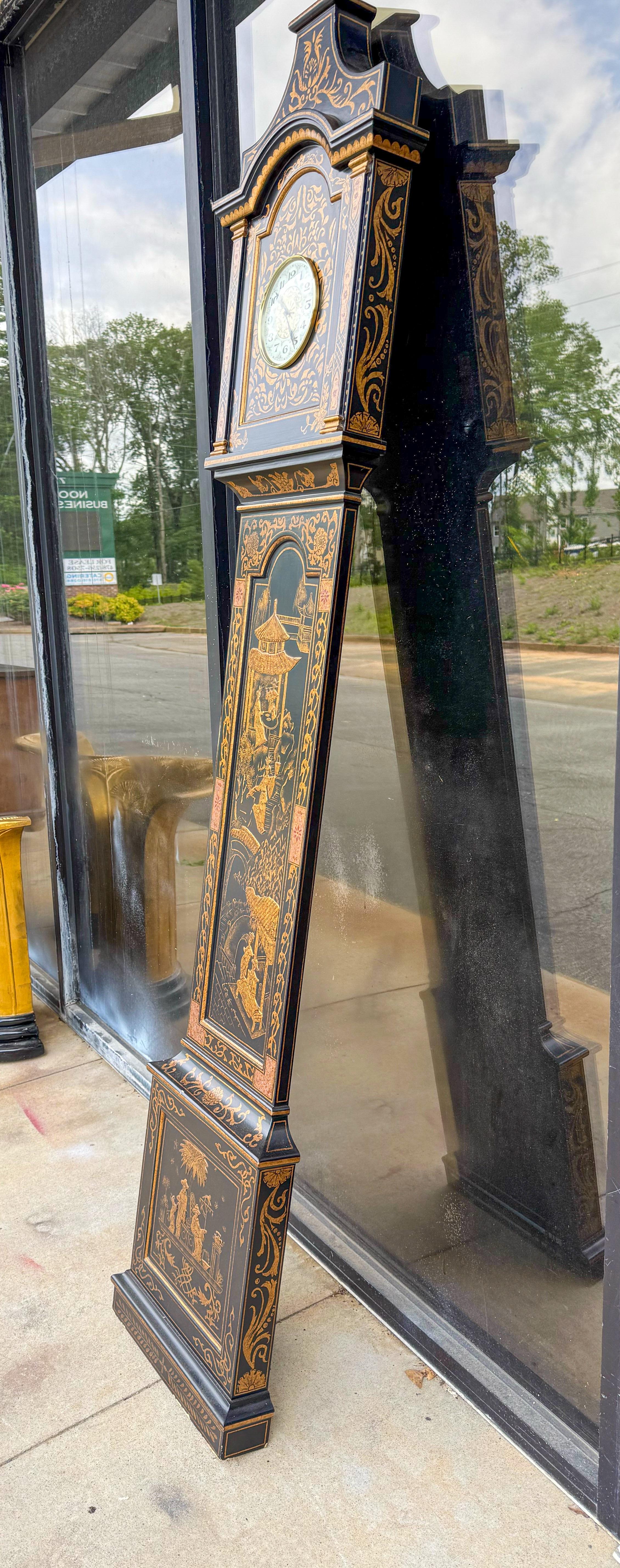 English Georgian Style Chinoiserie Faux Grandfather Wall Mounted Clock Art