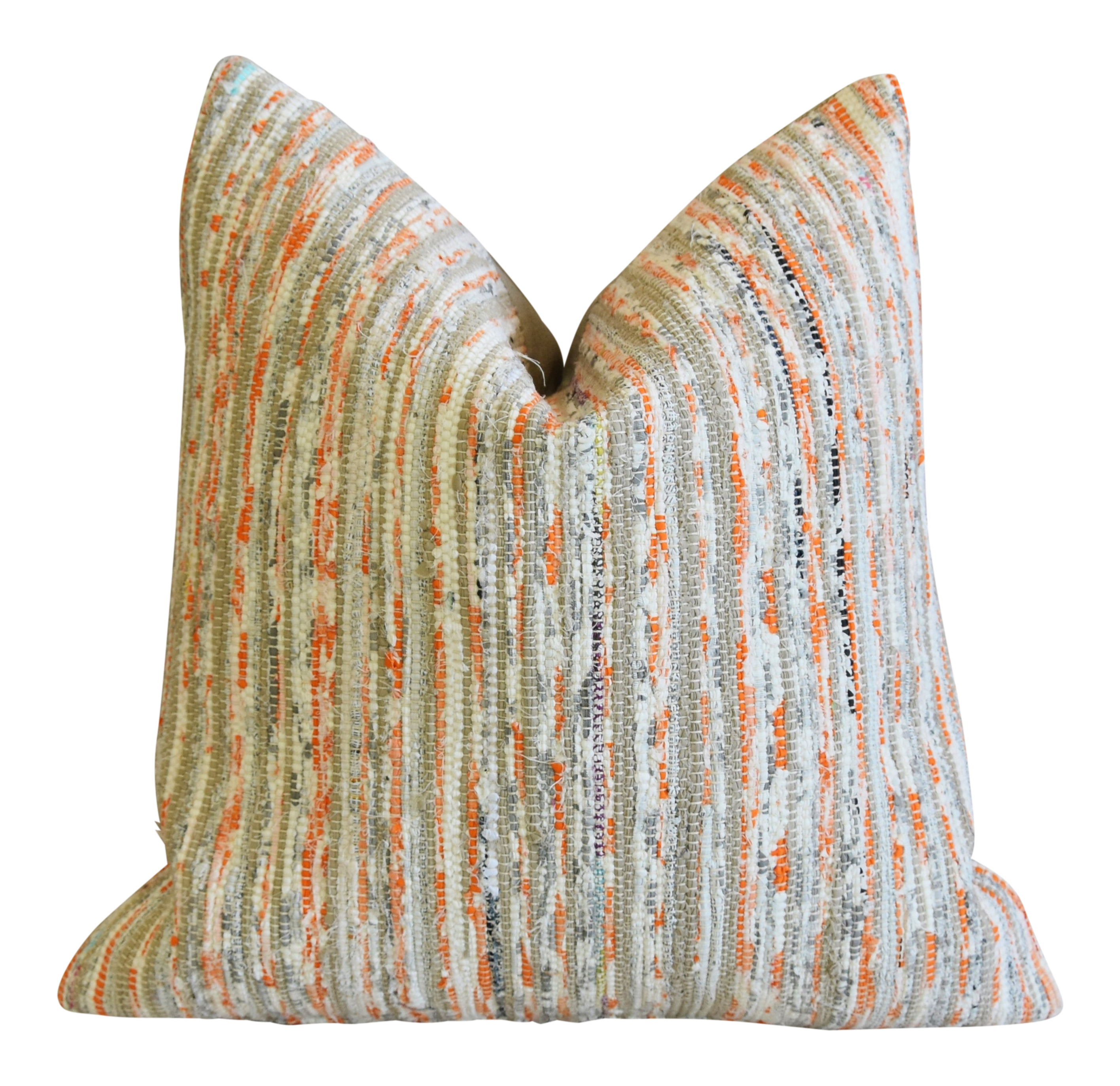 Turkish Tangerine Rag Rug Linen Feather Down Pillow 22 Square