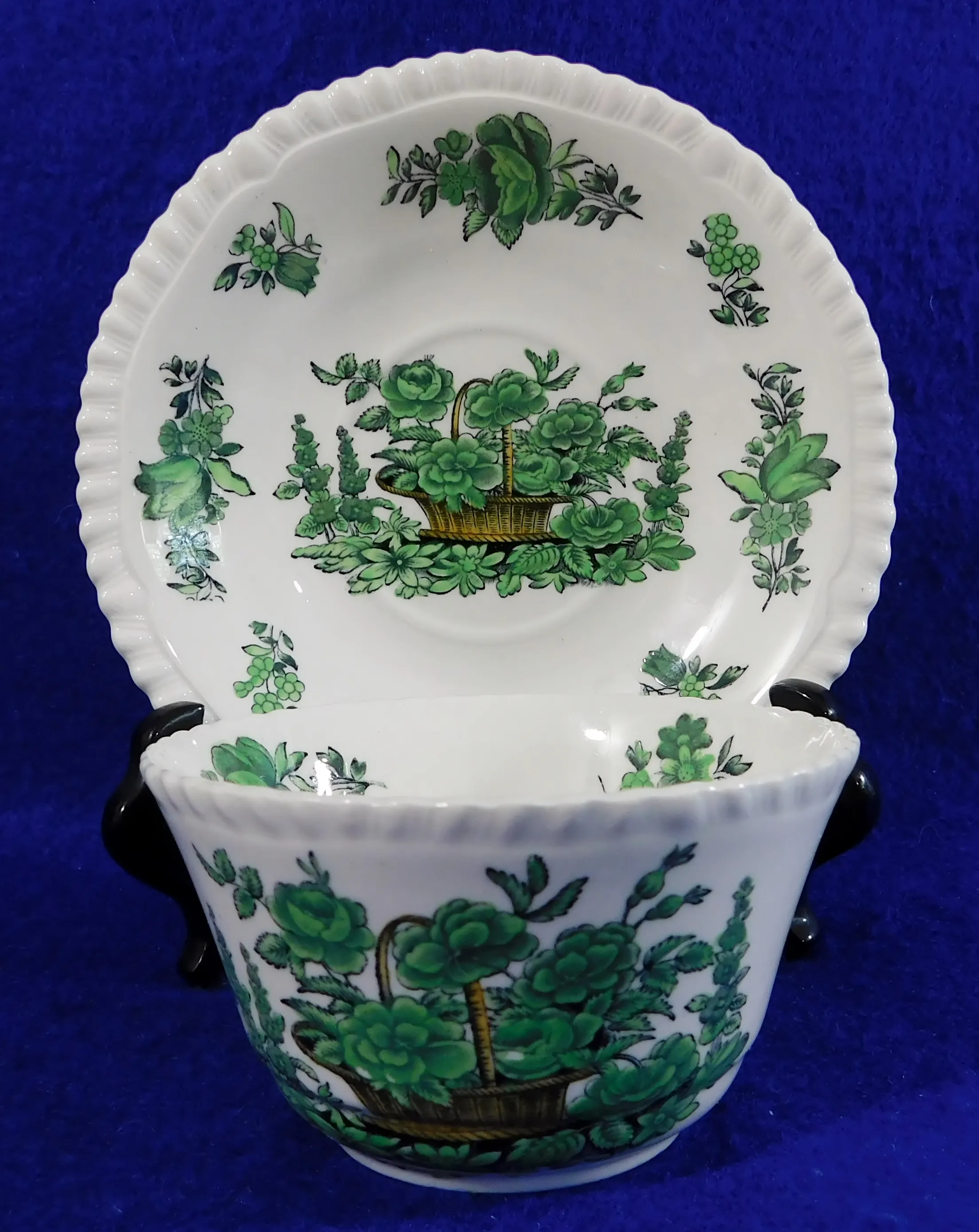 Copeland Spode Green Basket Tea Cup & Saucer | Chairish