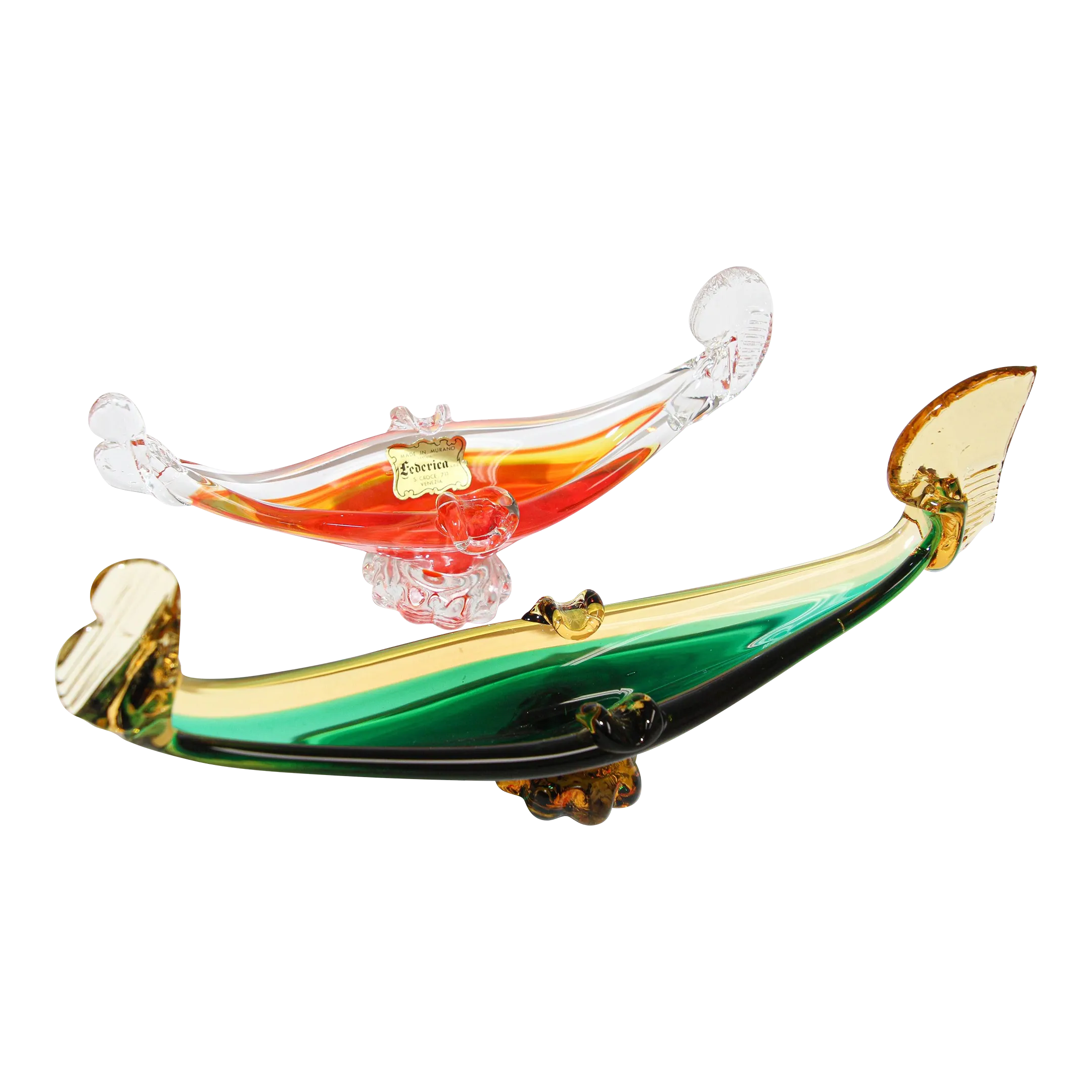 Vintage Murano Art Glass Sculpture of Gondolas Ashtrays Italy